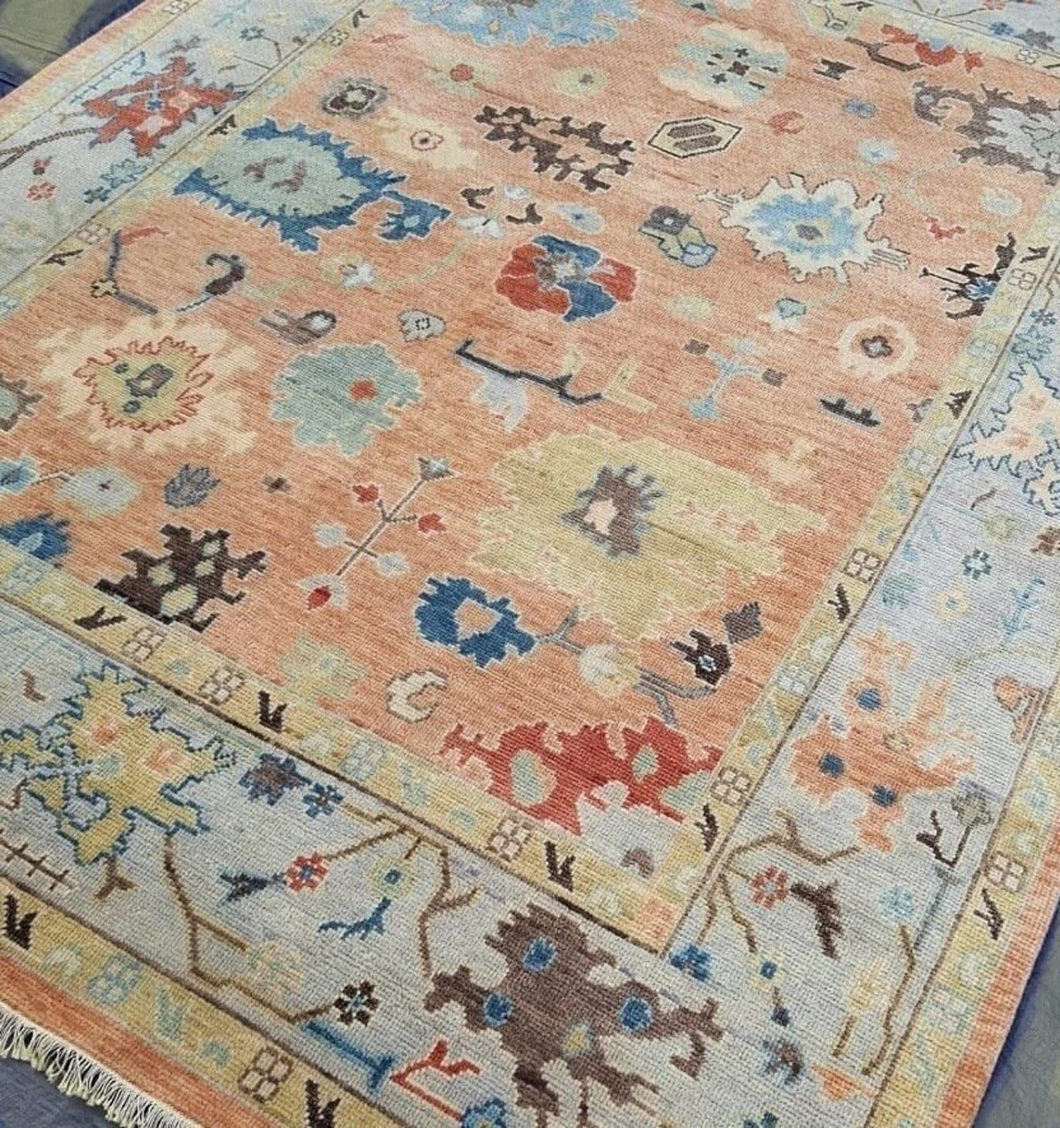 Handmade Oushak Rug Muted 8x10/9x12 Turkish Knot Area Rug Hand-Knotted Vintage