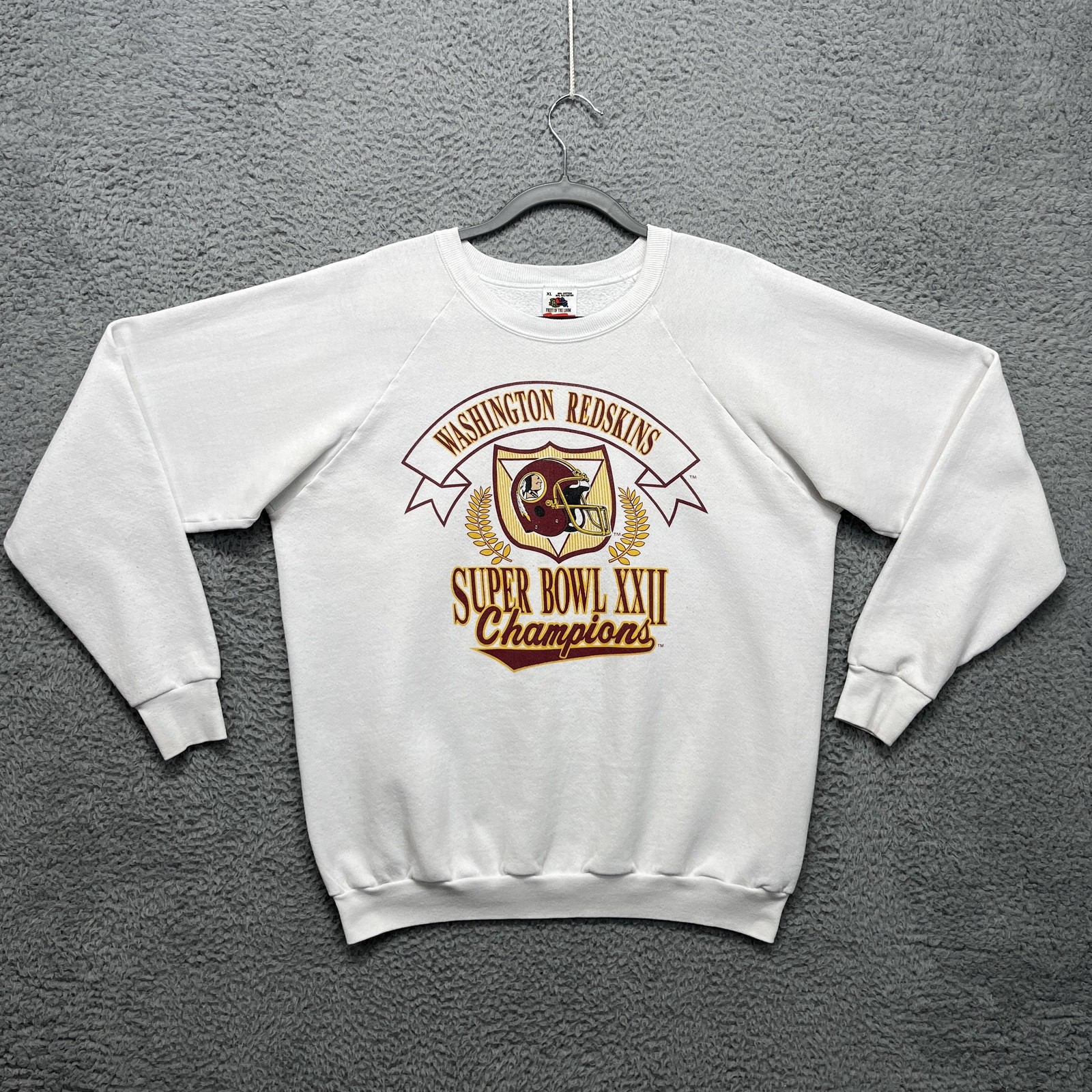 Vintage Washington Redskins Sweatshirt XL White NFL Super Bowl XXII Fruit Loom