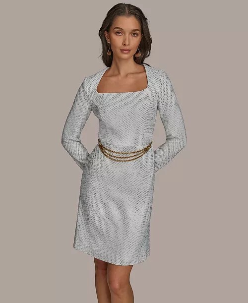 NWT Donna Karan Square-Neck Chain-Trim Dress, Size 6
