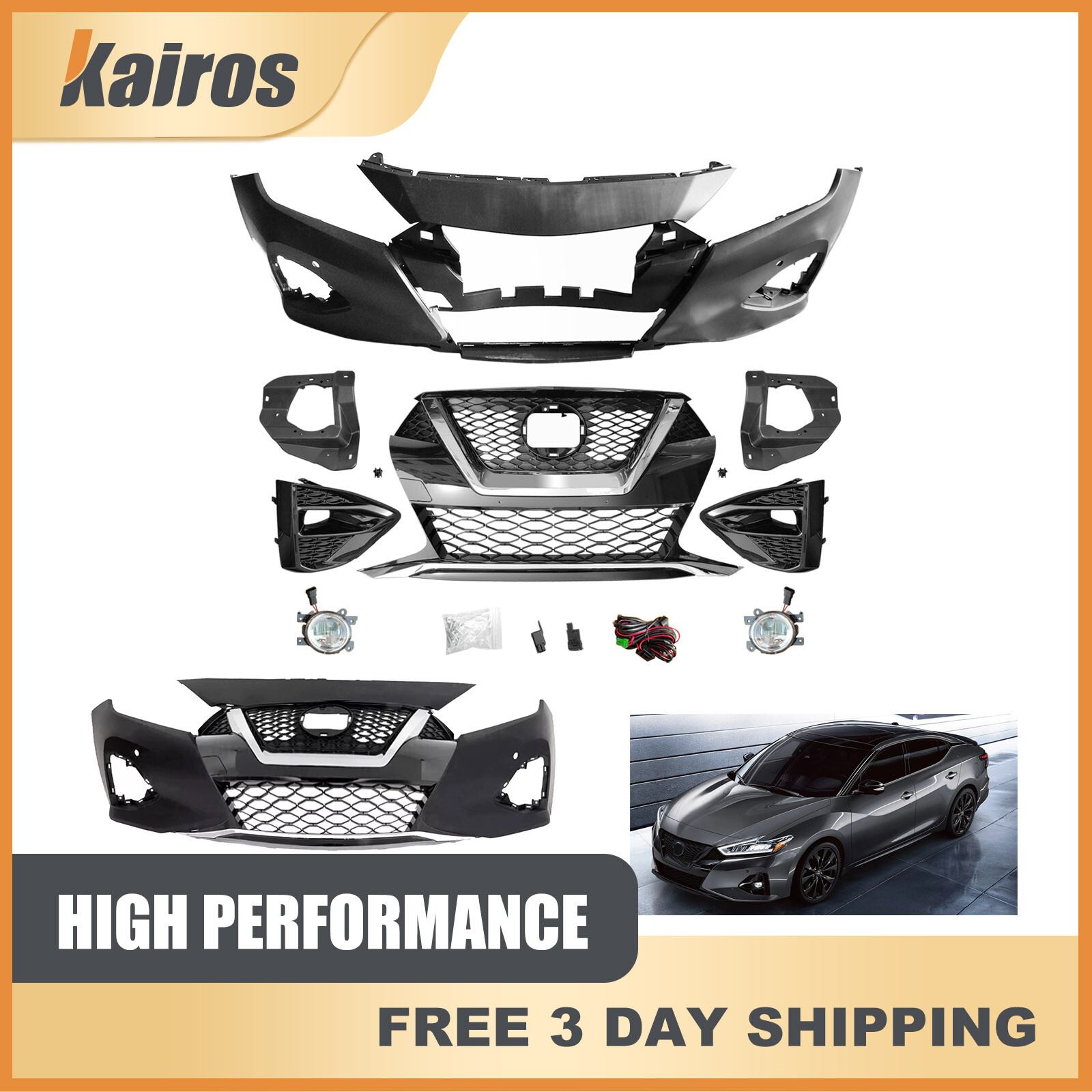 For 2019 20 21 22 2023 Nissan Maxima Front Bumper Cover & Fog Light Assembly Kit