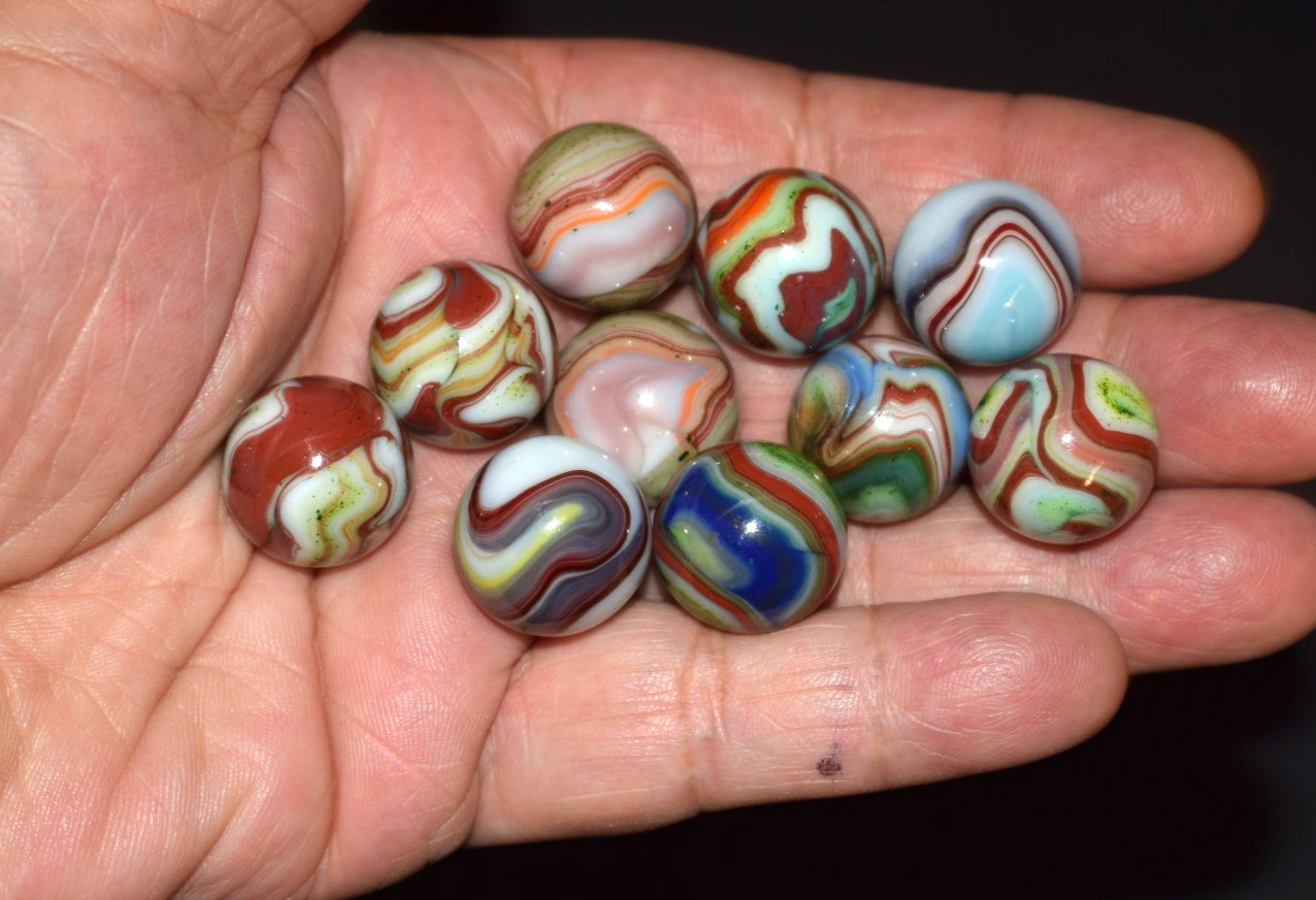 🧐👉 Beautiful Lot of 10 DAS Carnival run OX collector\'s marbles .750\