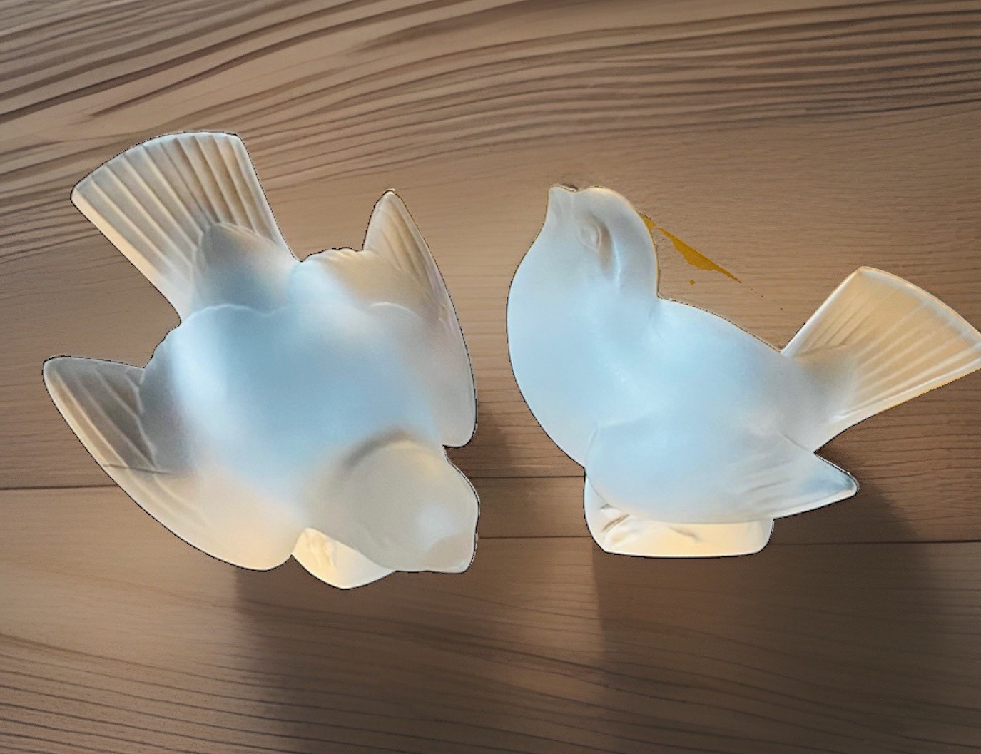 Vintage Lalique Frosted Crystal Set Sparrows \