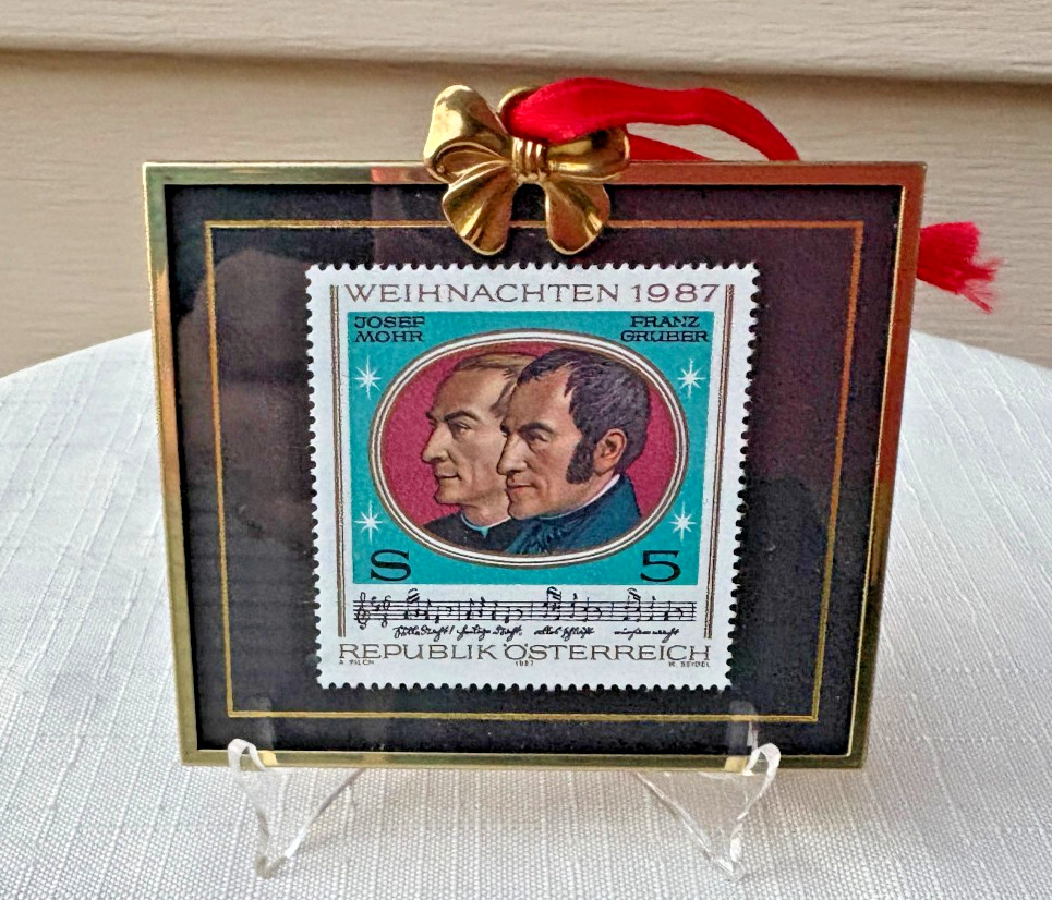 Vtg 1987 Hanford Heirlooms Limited Ornament w/ Stand Austria Silent Night Stamp
