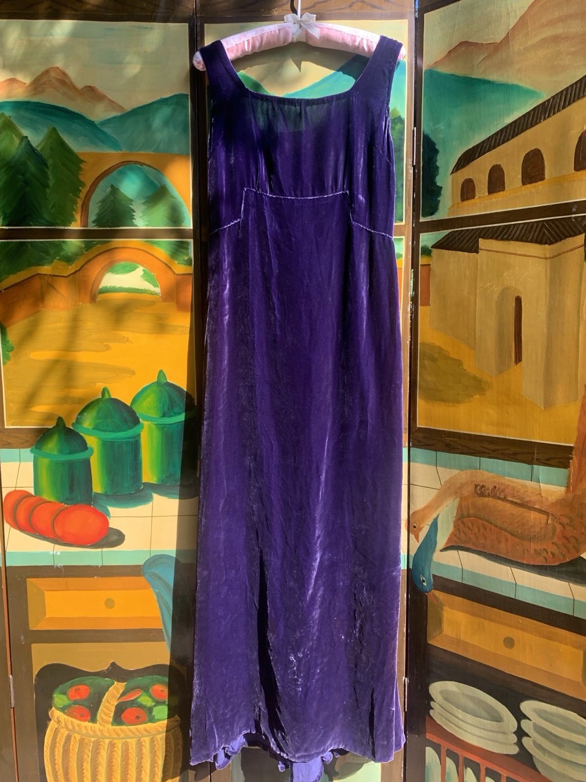 Antique 1930\'s Sleeveless Silk Velvet Dress With Empire Waist And Pin-tuck Back Antique 1930\'s Sleeveless Silk Velvet Dress With Empire Waist And Pin-tuck Back
