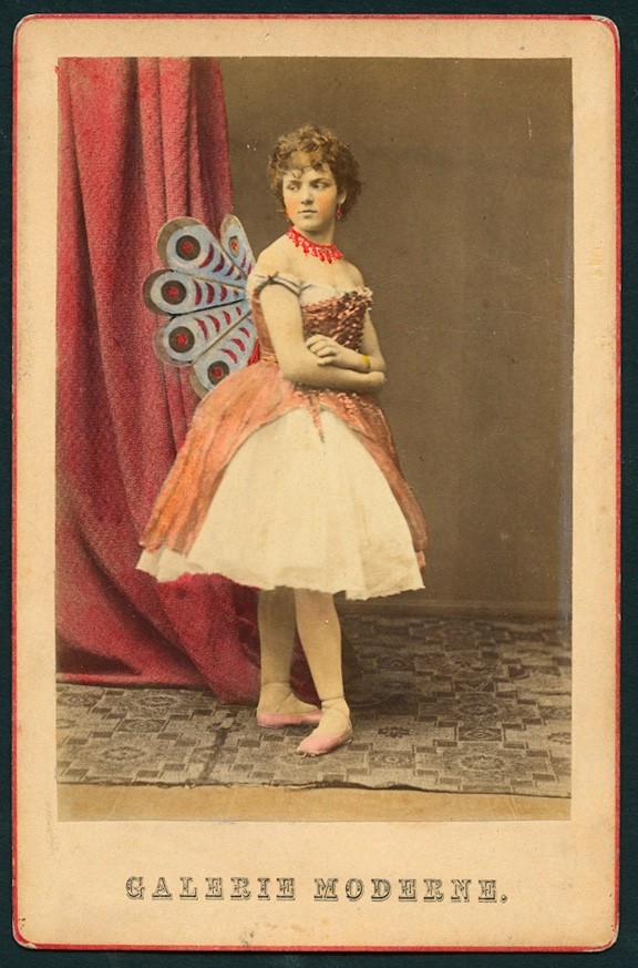 French 1880s Hand Tinted Photo Surreal FANTASY Ballerina Butterfly Cabinet Card