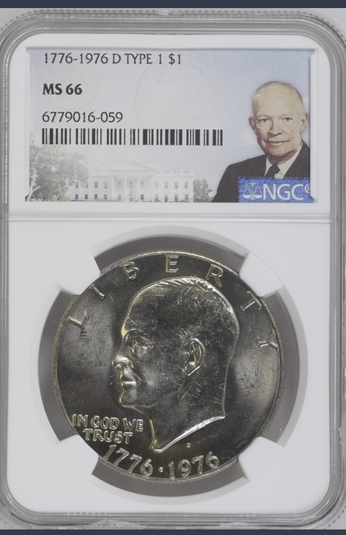 1776-1976 D Type 1 Eisenhower $1 NGC MS 66 (Eisenhower Portrait Label)