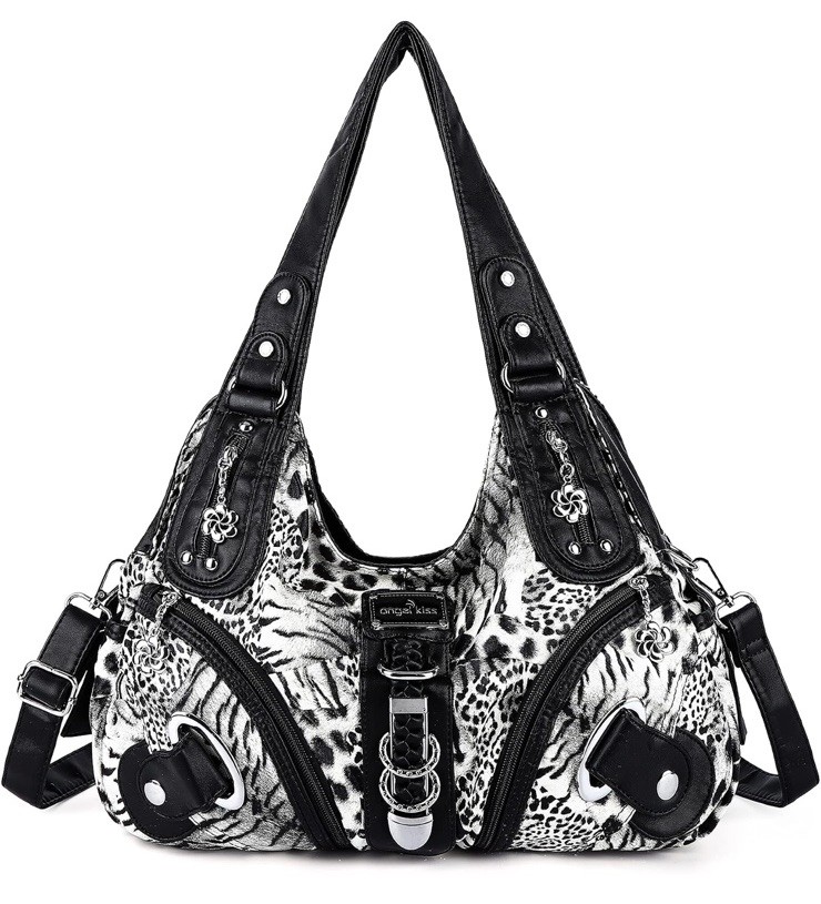 Angel Kiss Women Multiple Pockets Purses Handbag Large Black Leopard Angel Kiss Women Multiple Pockets Purses Handbag Large Black Leopard