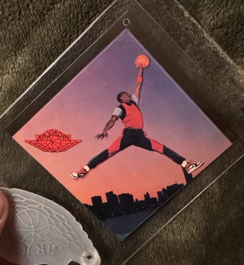 1985 Nike Jordan 1 Jumpman Hang Tag Sticker Clothing Tag 3/85 ~ $1,500 firm VG+