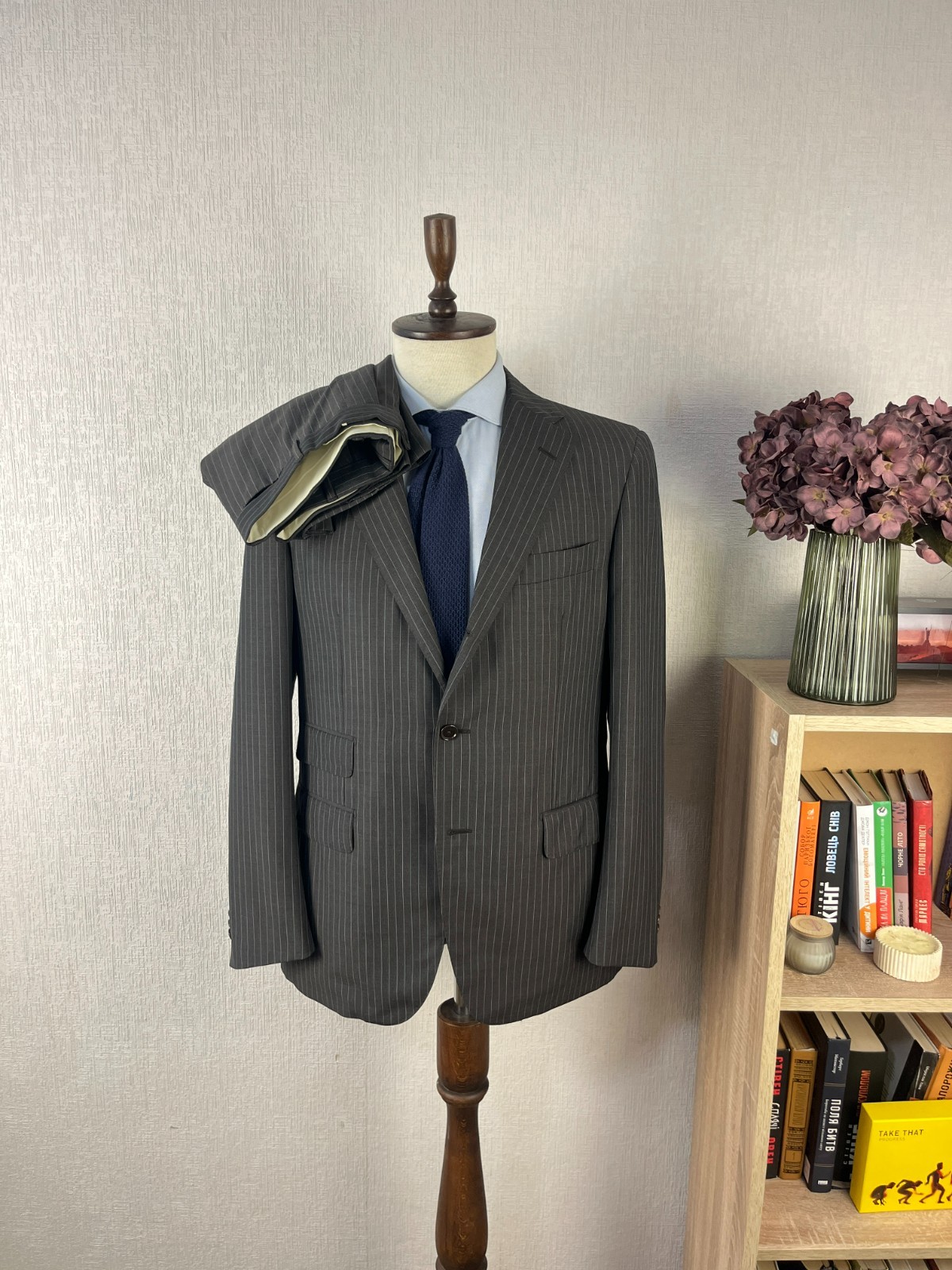 Raffaele Caruso Brown Striped 110S Wool Handmade 2 Piece Italian Suit 40 W33 L31