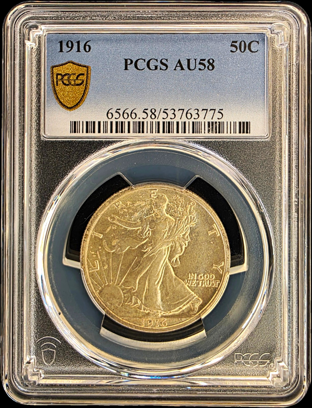 1916 Liberty Walking Silver 90% Half Dollar PCGS AU58 Philadelphia Gold Shield