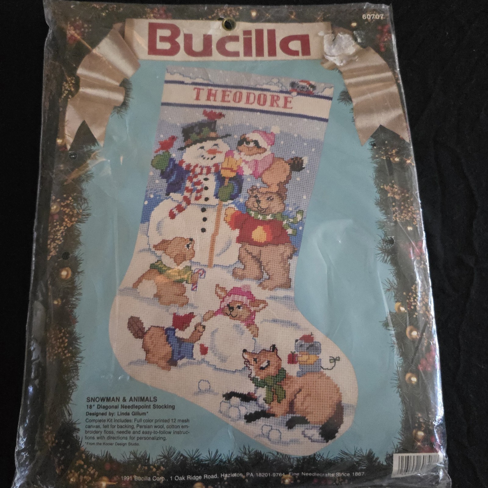 Vtg 1991 Bucilla Snowman & Angels Needlepoint Stocking Kit 60707 Linda Gillum