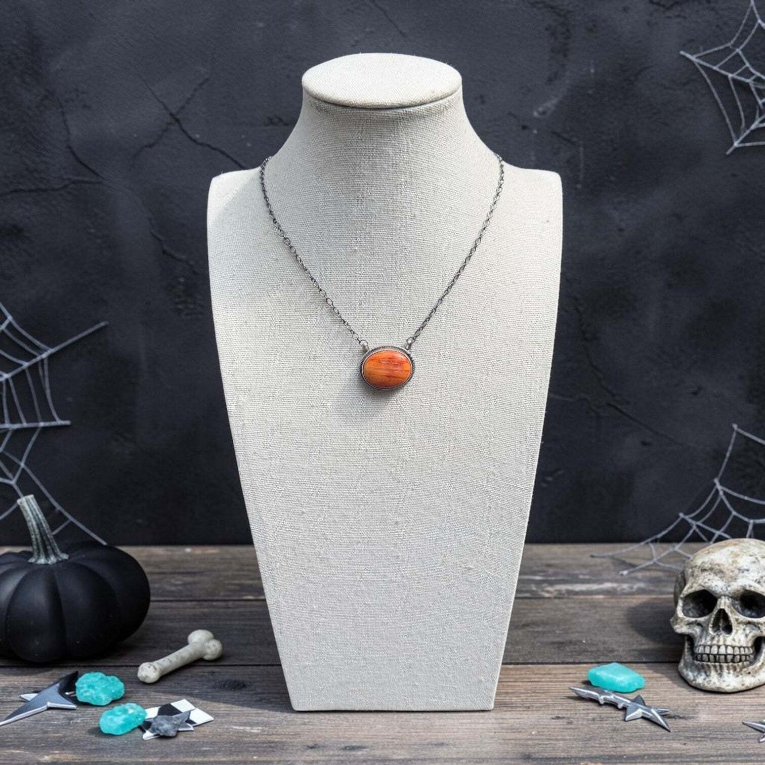 Orange Spiny Oval Bar Necklace — Antoinette Martinez