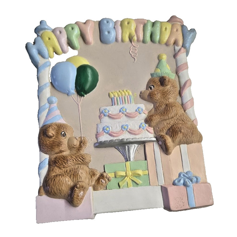 Vintage Enesco Ceramic Birthday Bear Figurine Plaque Vintage Enesco Ceramic Birthday Bear Figurine Plaque