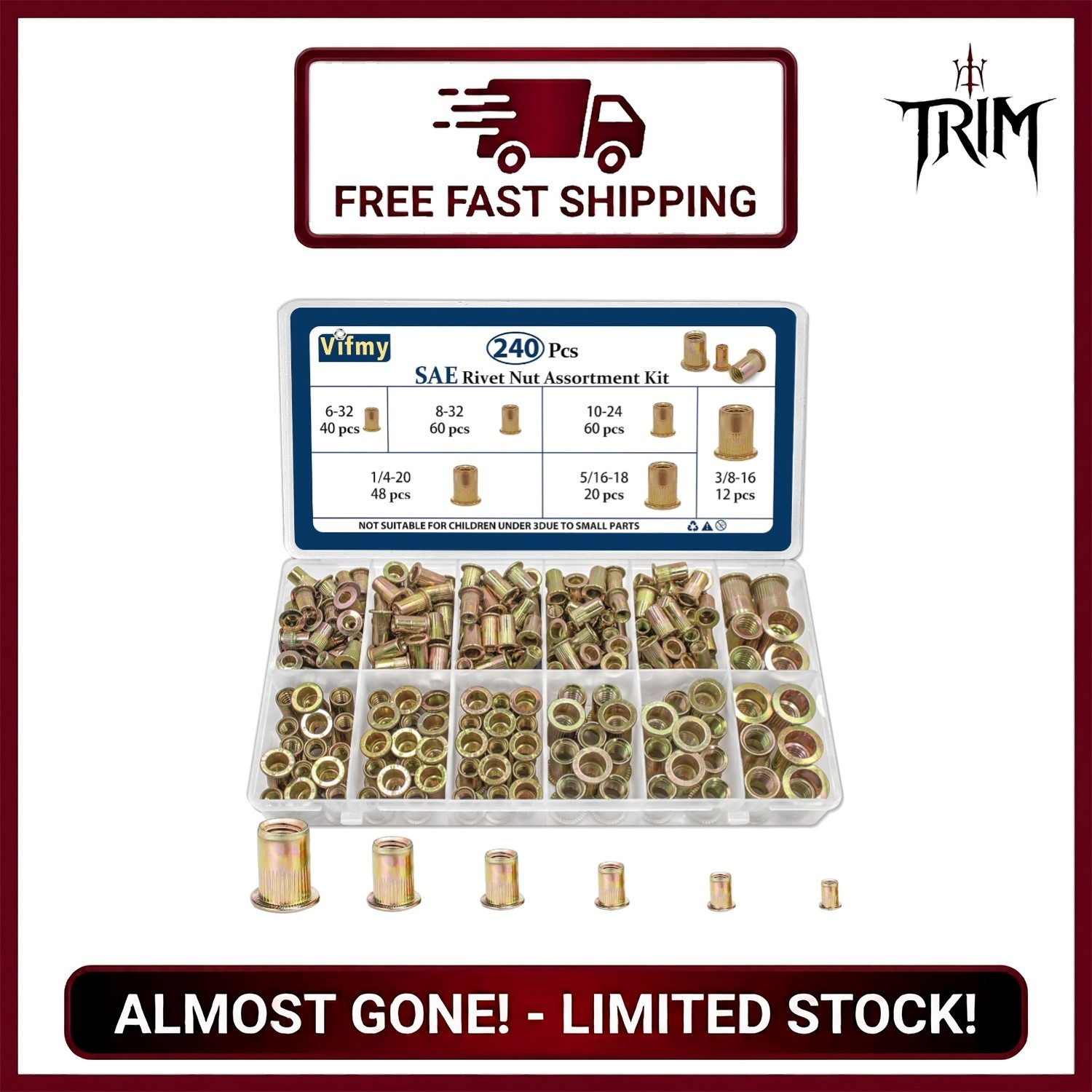 High-Quality 240 Pcs Zinc Plated Rivnuts Insert Set – 6 Sizes for All Needs High-Quality 240 Pcs Zinc Plated Rivnuts Insert Set – 6 Sizes for All Needs
