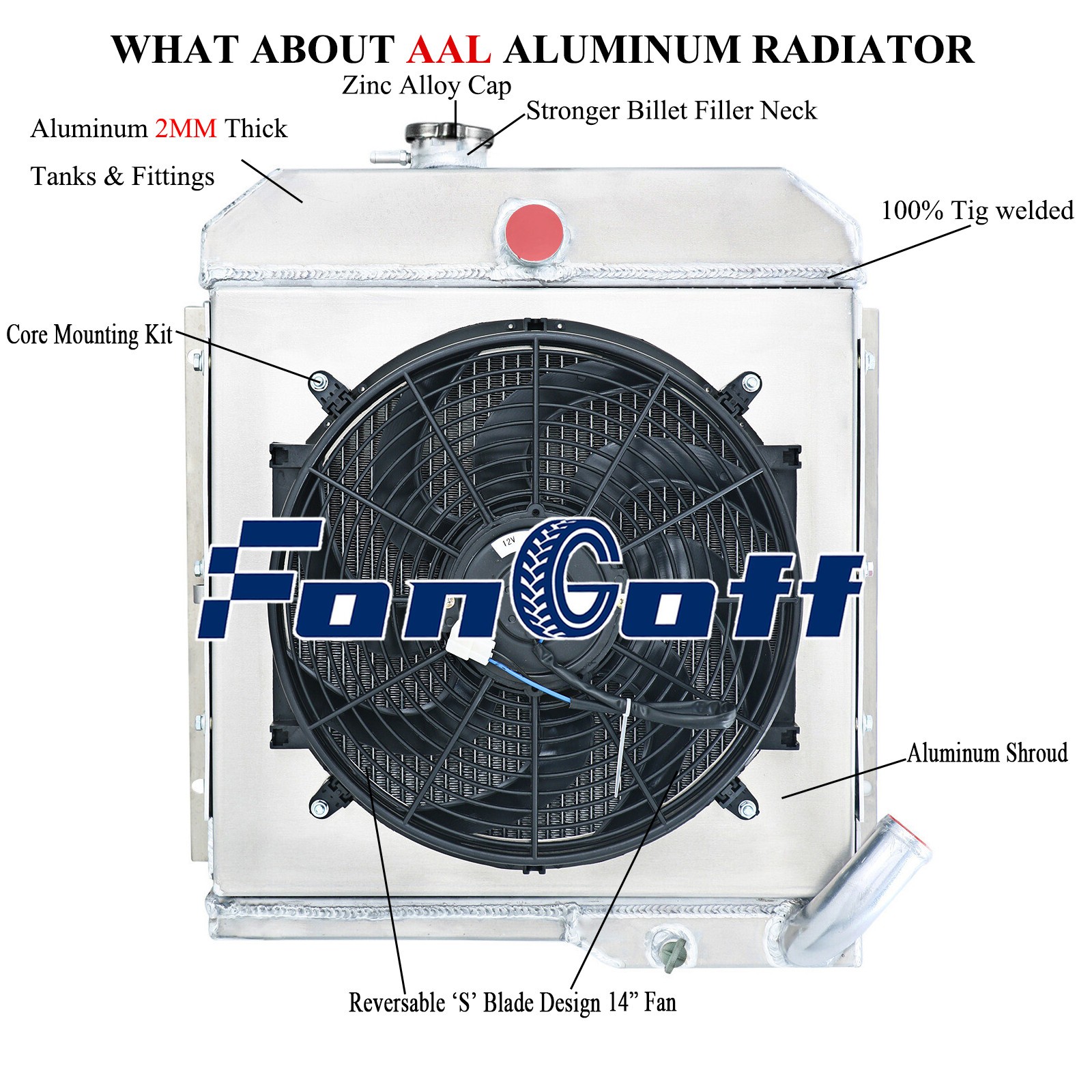 3 Rows Aluminum Radiator Shroud Fan Fits Jeep CJ5 Buick 3.7L V6 Engine 1965-1971 3 Rows Aluminum Radiator Shroud Fan Fits Jeep CJ5 Buick 3.7L V6 Engine 1965-1971
