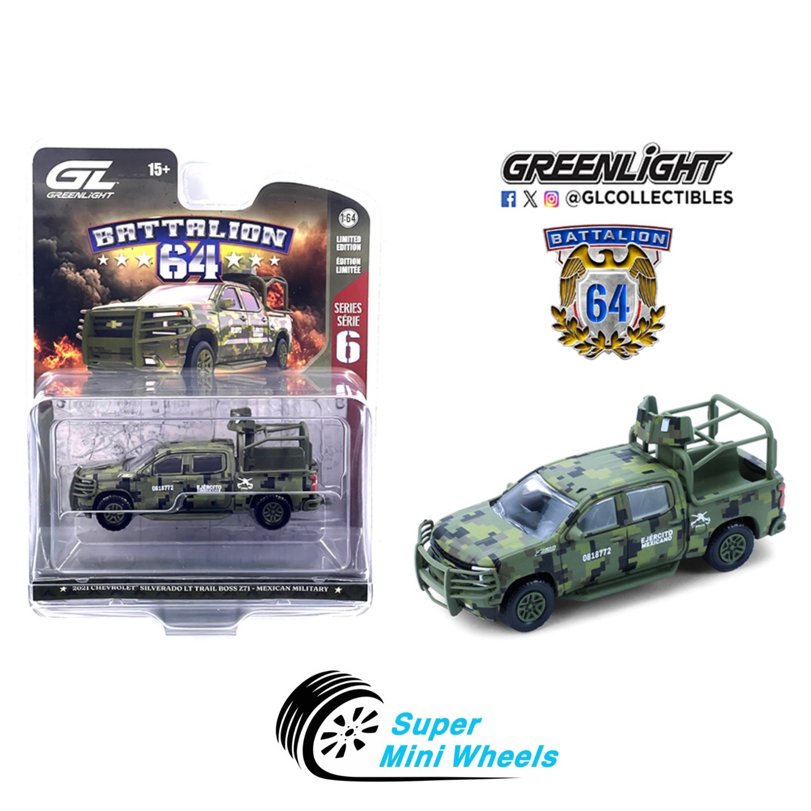 Greenlight 1:64 2021 Chevrolet Silverado LT Trail Boss Z71 Mexican Military Greenlight 1:64 2021 Chevrolet Silverado LT Trail Boss Z71 Mexican Military