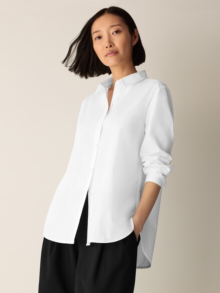 Eileen Fisher Organic Cotton Poplin Classic Collar Shirt Brand New NO IMPORT FEE