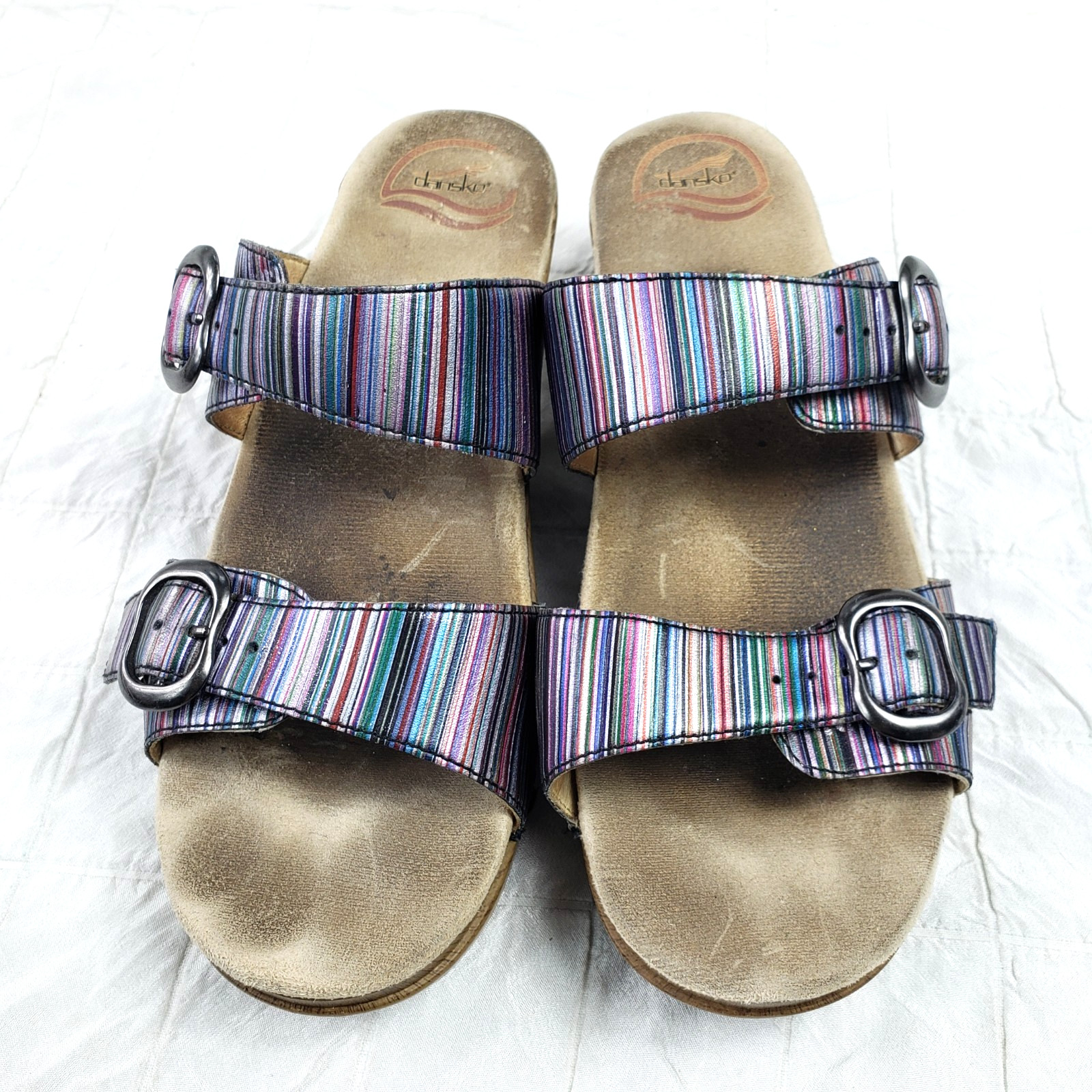 Dansko Sophie Sandals Multicolor Leather 2 Strap Slide Womens EU 39 SIZE 8.5 - 9
