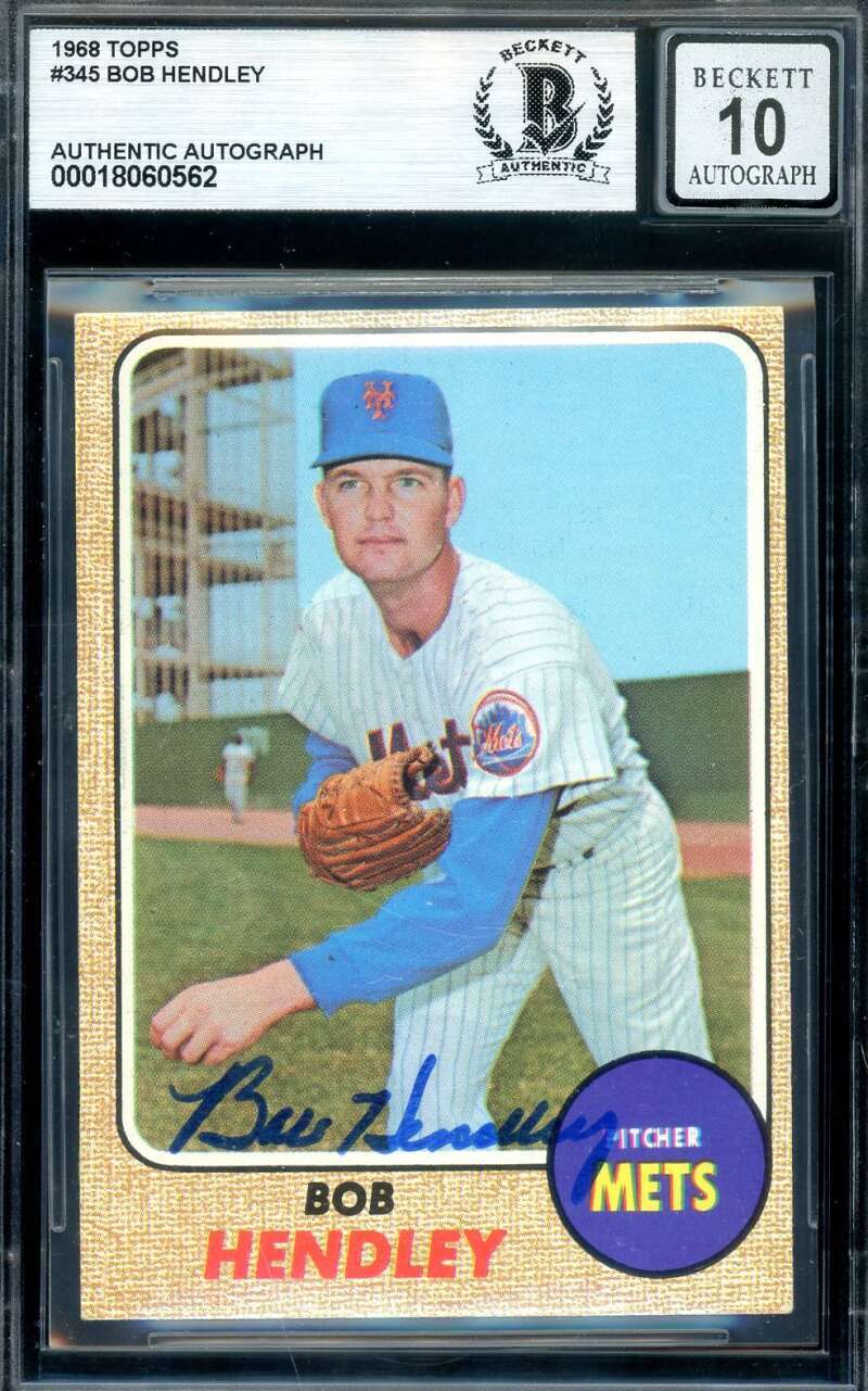 Bob Hendley Gem Mint 10 Beckett BAS Signed 1968 Topps Autograph