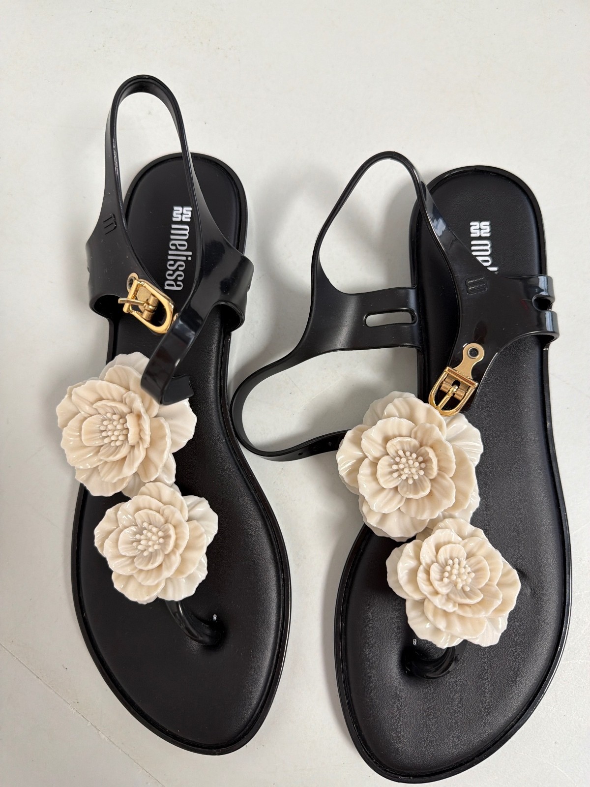 Melissa Black Floral Embellished Sandals Size 9 0019 Melissa Black Floral Embellished Sandals Size 9 0019
