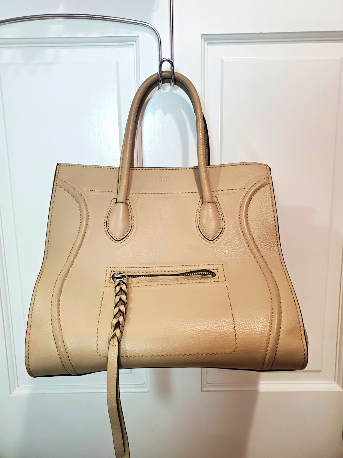 Authentic CELINE Phantom Luggage Tote Bag Beige Drummed Calfskin Leather (read)