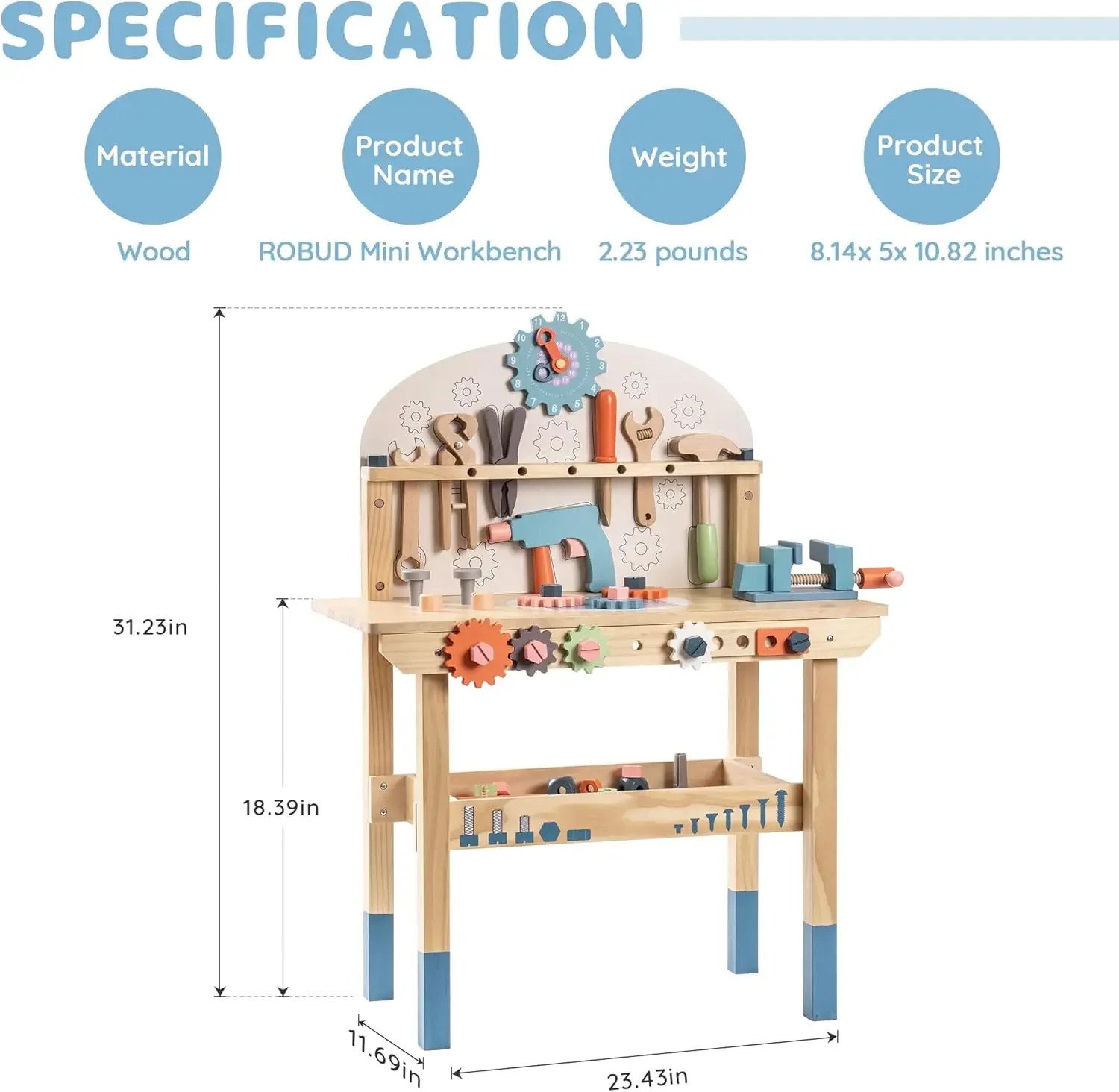 Robud Kids Tool Bench Set Large Wooden Work Bench Construction Toys Workshop Kid
