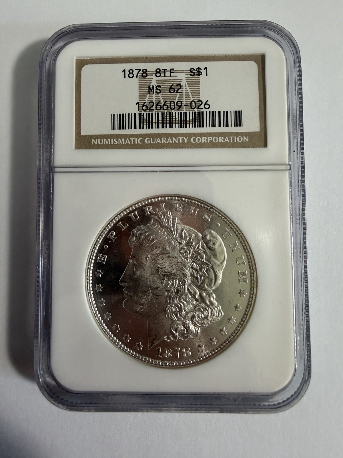 1878 8TF Morgan Silver Dollar NGC MS62 8 Tail Feathers Old Holder