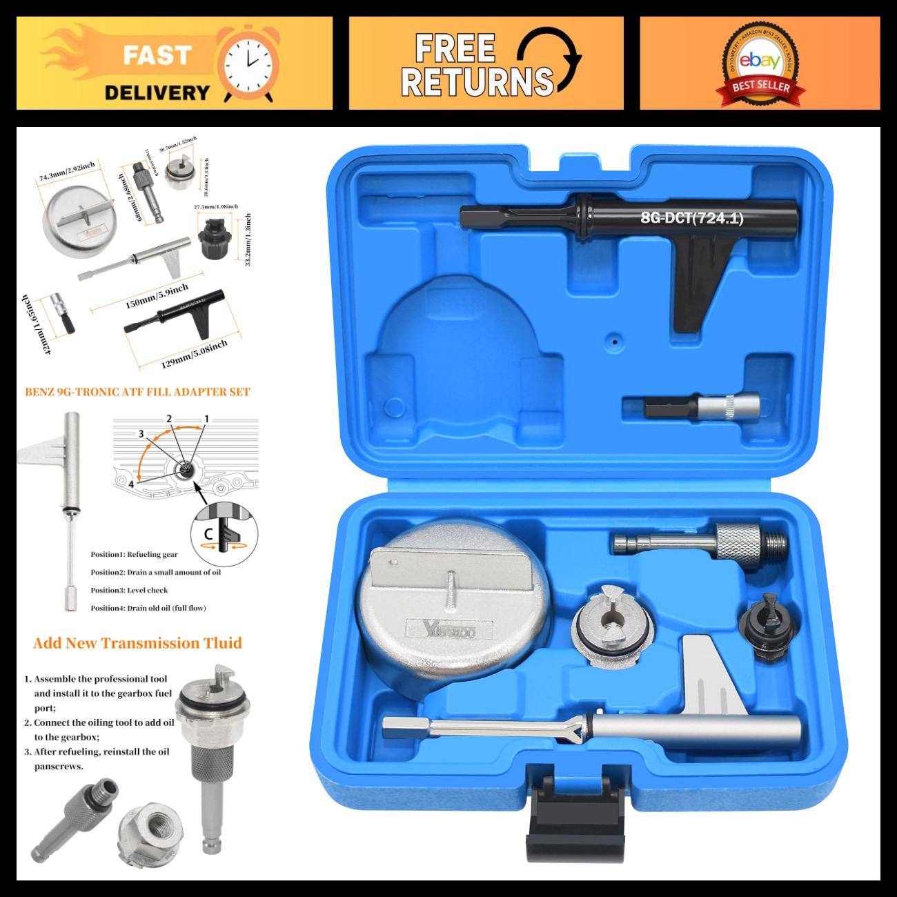 7PCS Metal Transmission Oil Fill Tool Set, 9-Speed Hybrid Fuel Filler Neck, Auto 7PCS Metal Transmission Oil Fill Tool Set, 9-Speed Hybrid Fuel Filler Neck, Auto