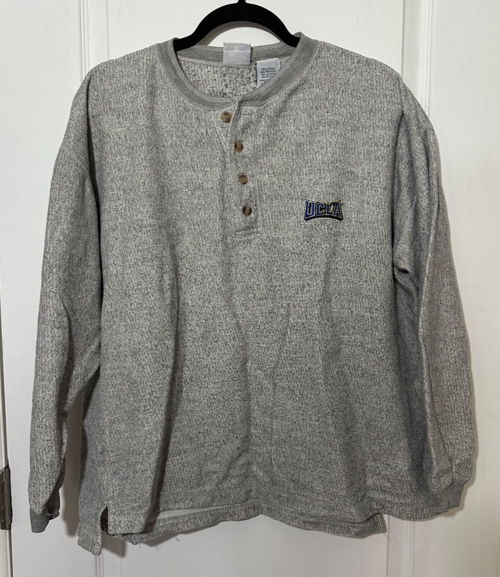 Vintage Pro Edge UCLA Bruins Henley Fleece Sweatshirt XL Gray