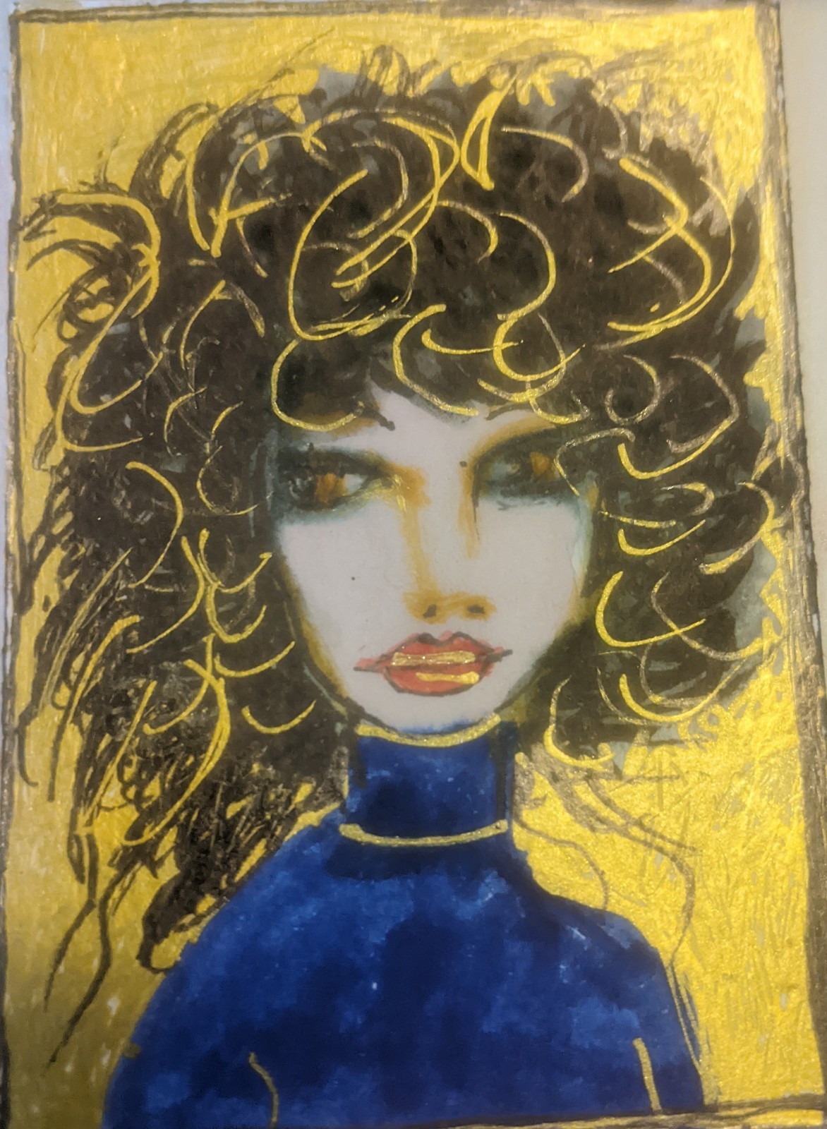 ACEO Card Crazy Lady Original Art Painting