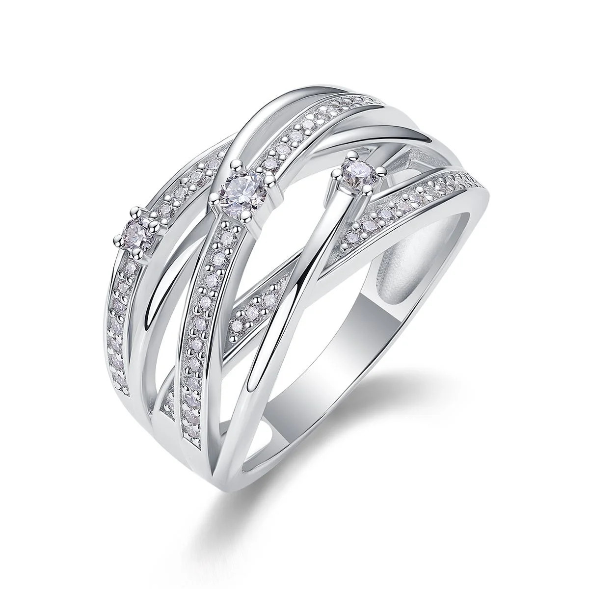 Fifty8 Moissanite Woven Design Ring 925 Silver Radiant Shine