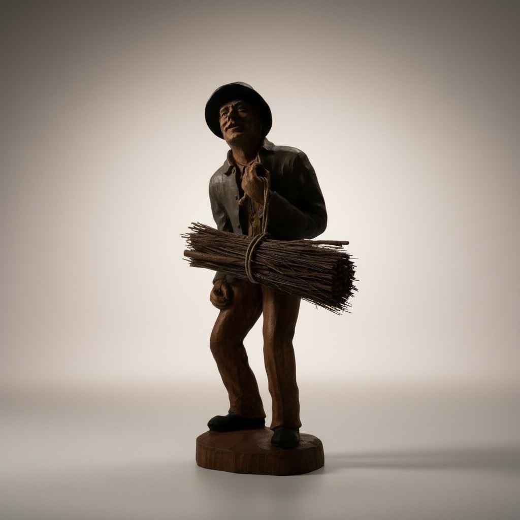 Vintage Hand Carved Wooden Man Figurine Folk Art Sculpture Bundle Sticks 13.5 in Vintage Hand Carved Wooden Man Figurine Folk Art Sculpture Bundle Sticks 13.5 in