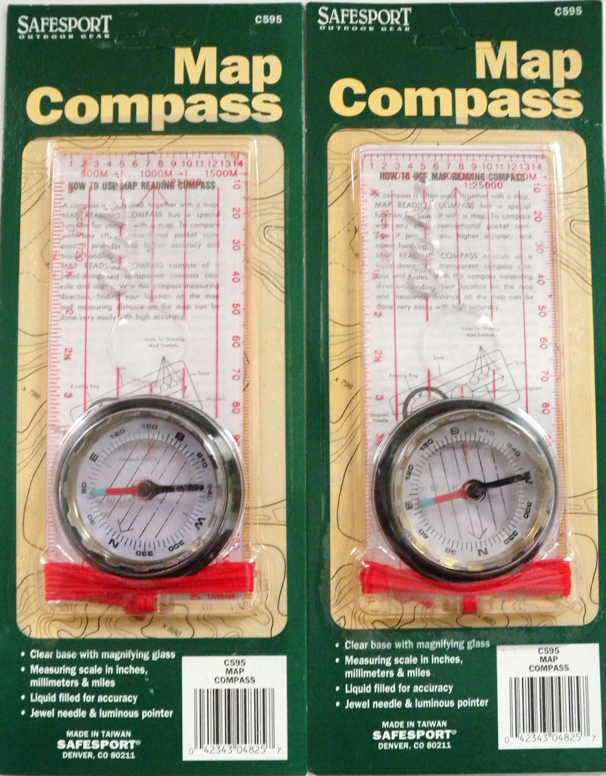 SPECIAL 2 Pack of Clear Map Reading Compass from Safesport with SPECIAL 2 Pack of Clear Map Reading Compass from Safesport with