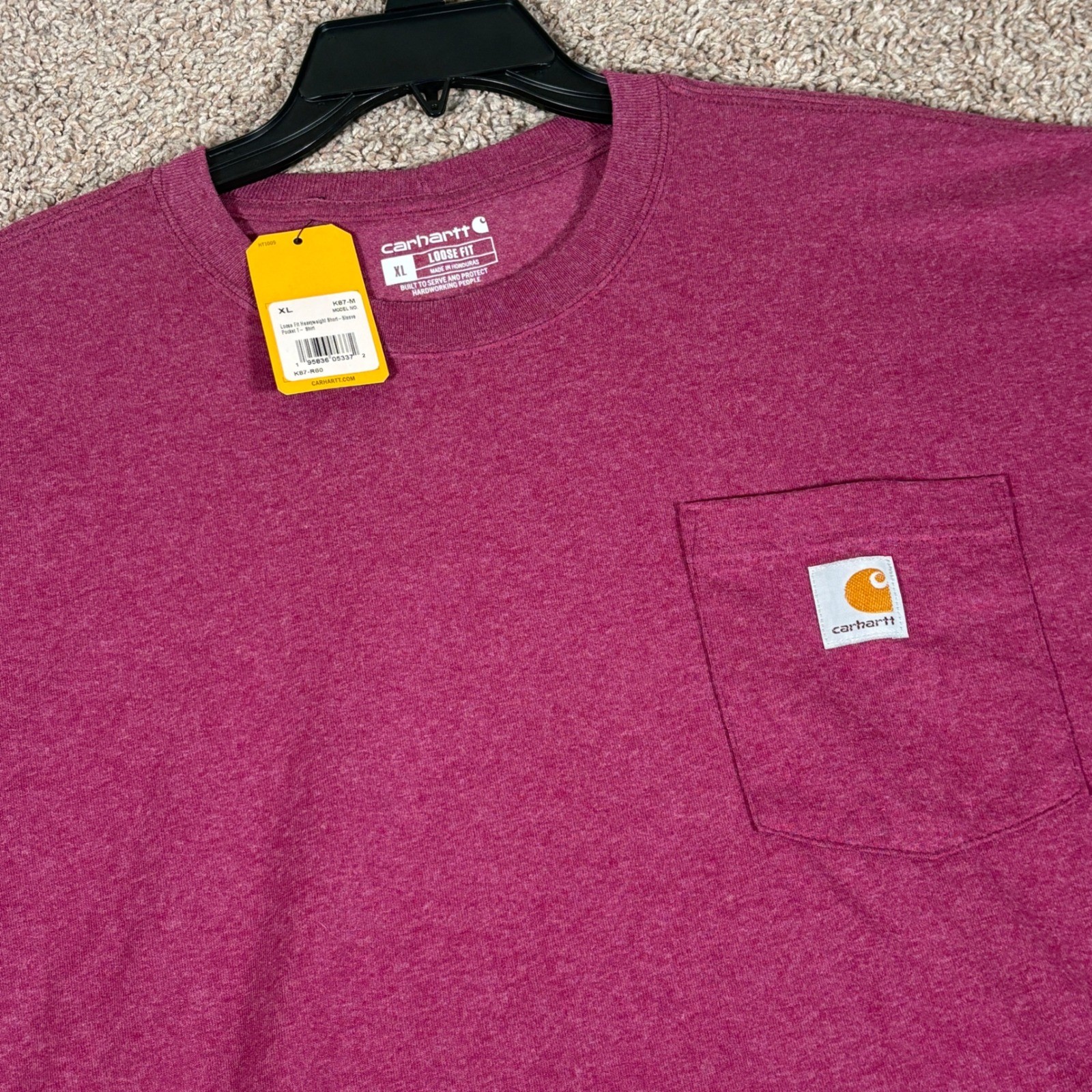Carhartt K87 Mens Loose Fit Heavyweight Pocket T-Shirt XL Burgundy K87-R60 NWT