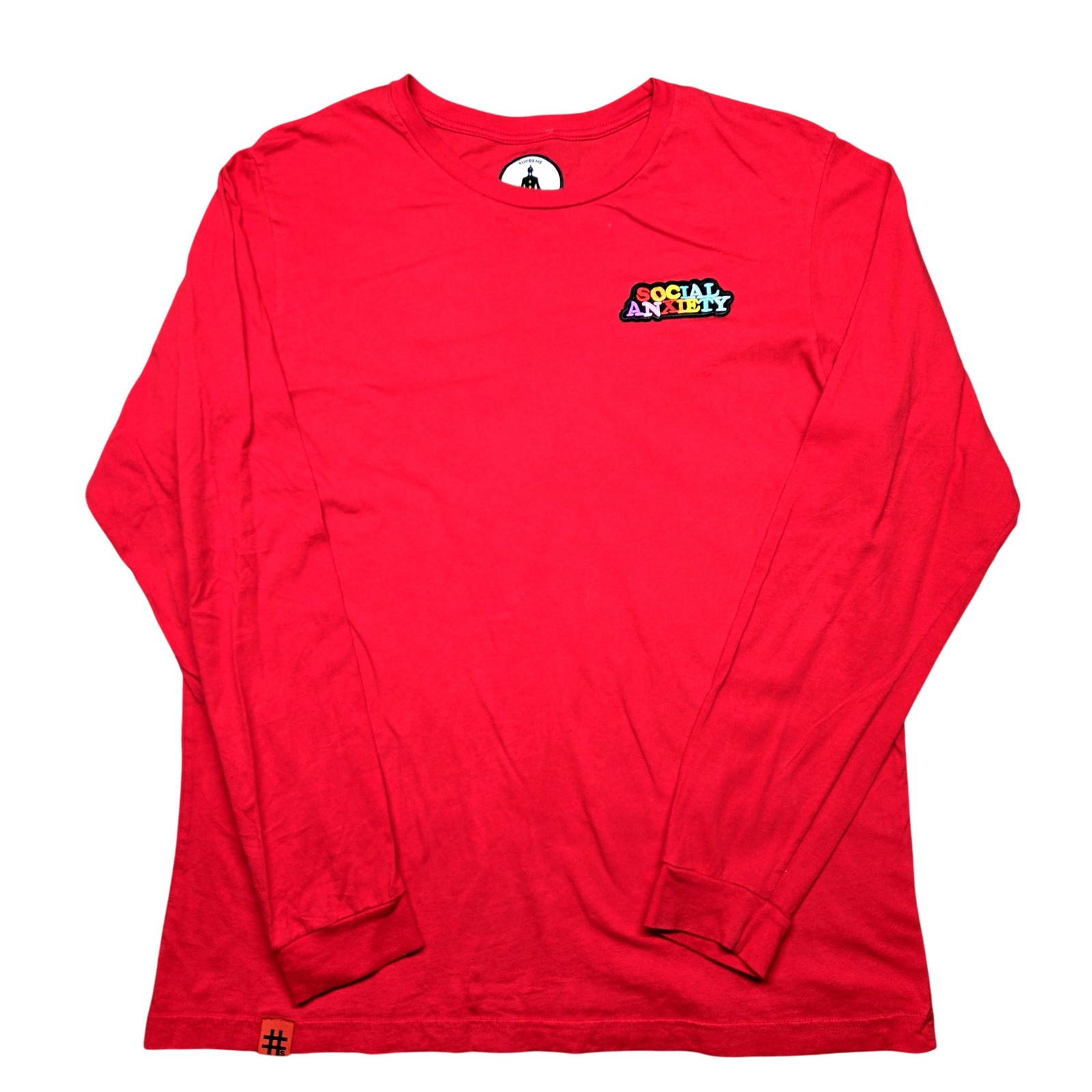 Supreme Shirt Mens XL Red Long Sleeve Social Anxiety Embroidered Logo Tee