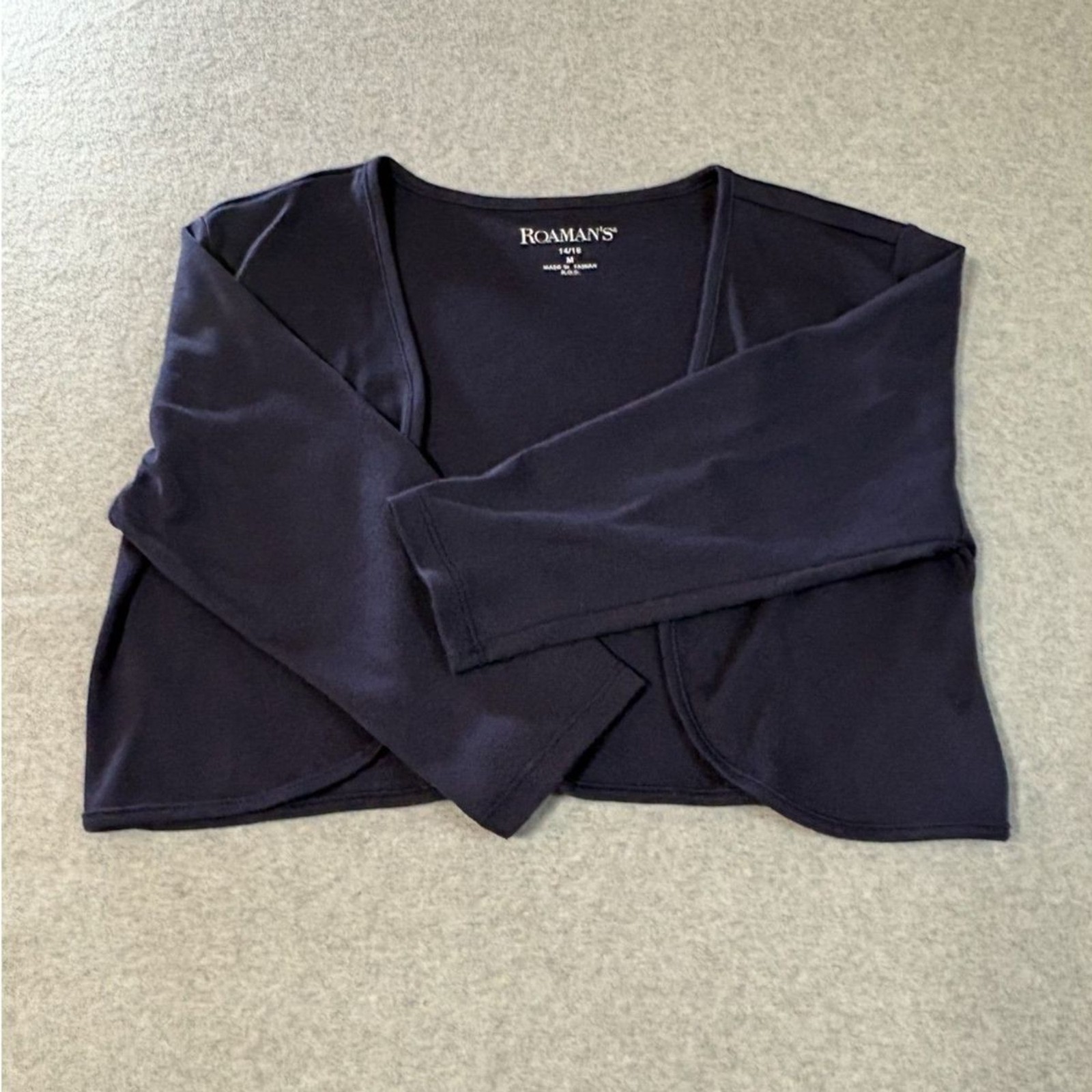 Roaman\'s Women\'s Bolero Shrug Cardigan 14/16 M Navy Blue Long Sleeve Cropped