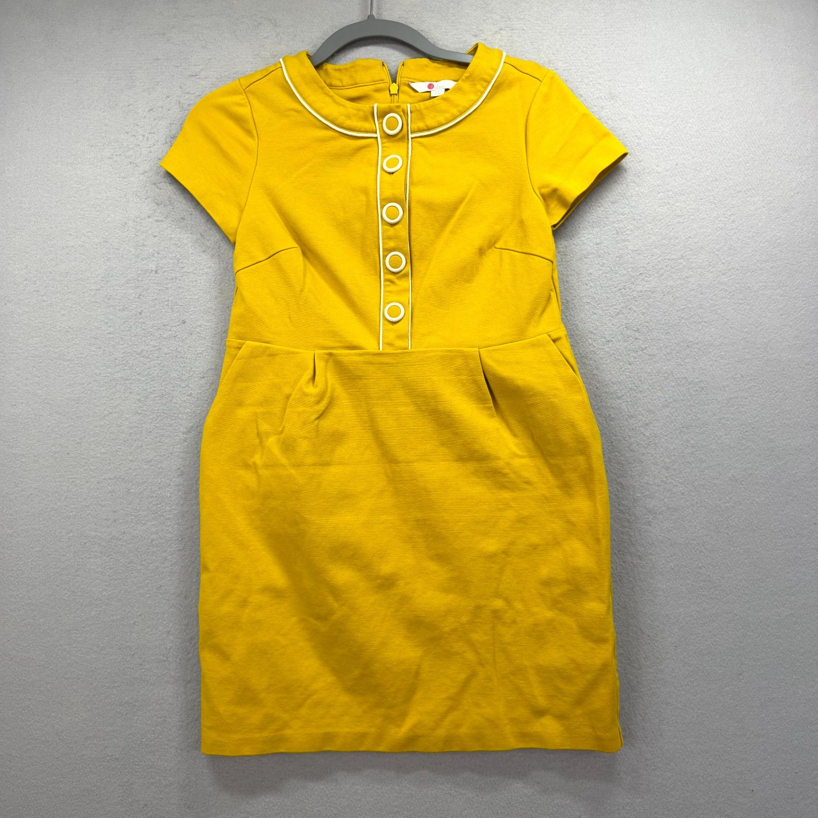 Boden Gracie Ponte Sheath Dress Womens Petite 4 Yellow Button Detail Back Zip Boden Gracie Ponte Sheath Dress Womens Petite 4 Yellow Button Detail Back Zip