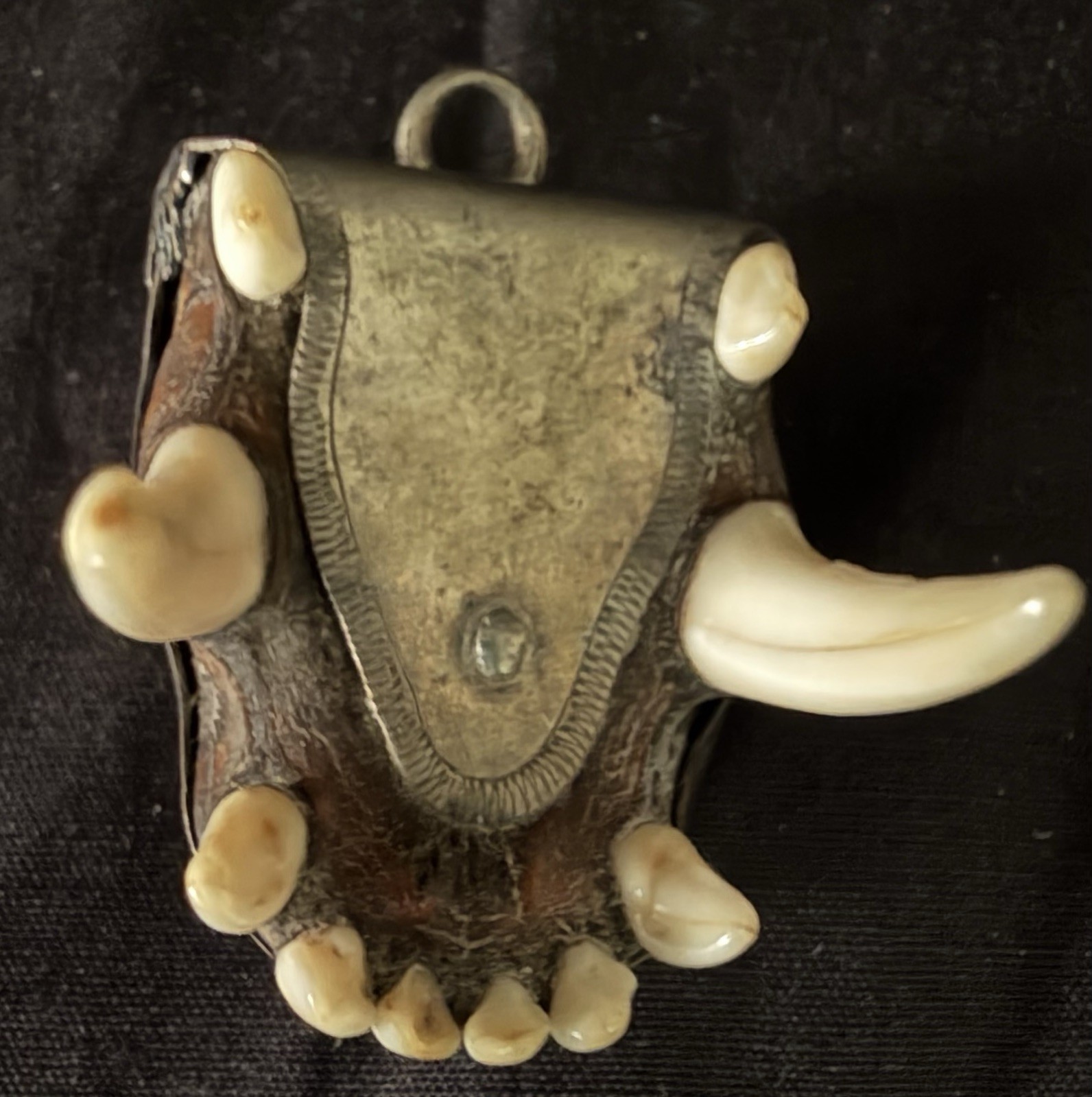 Antique German Charivari Hunting Amulet silver mounted pendant .