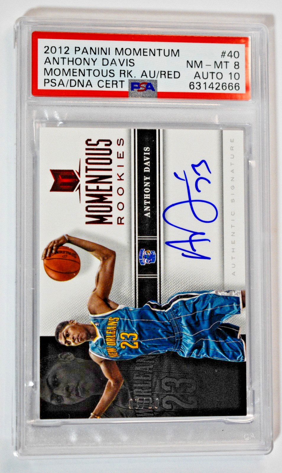 2012 Panini Momentum #40 Anthony Davis RC Momentous Auto Red /10 PSA 8 Auto 10 2012 Panini Momentum #40 Anthony Davis RC Momentous Auto Red /10 PSA 8 Auto 10
