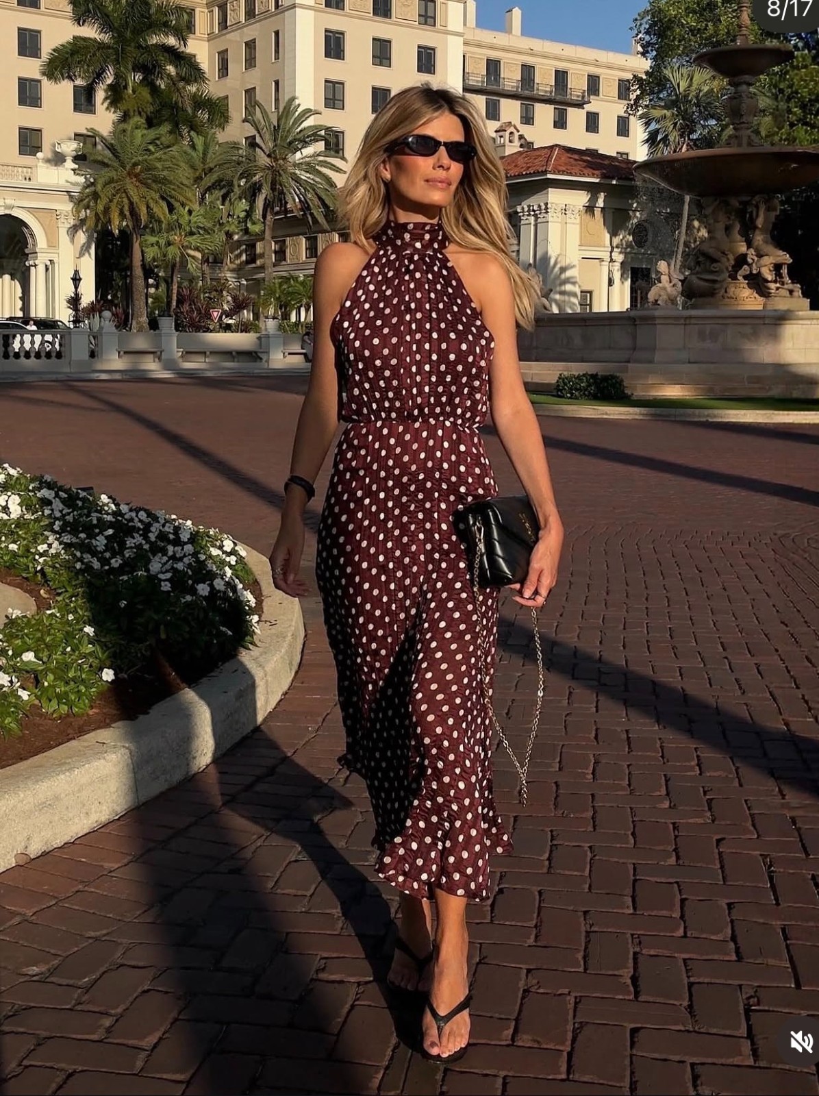 ZARA NEW WOMAN SS26  POLKA DOT MIDI DRESS Ecru /Maroon 4387/032_XS-XL