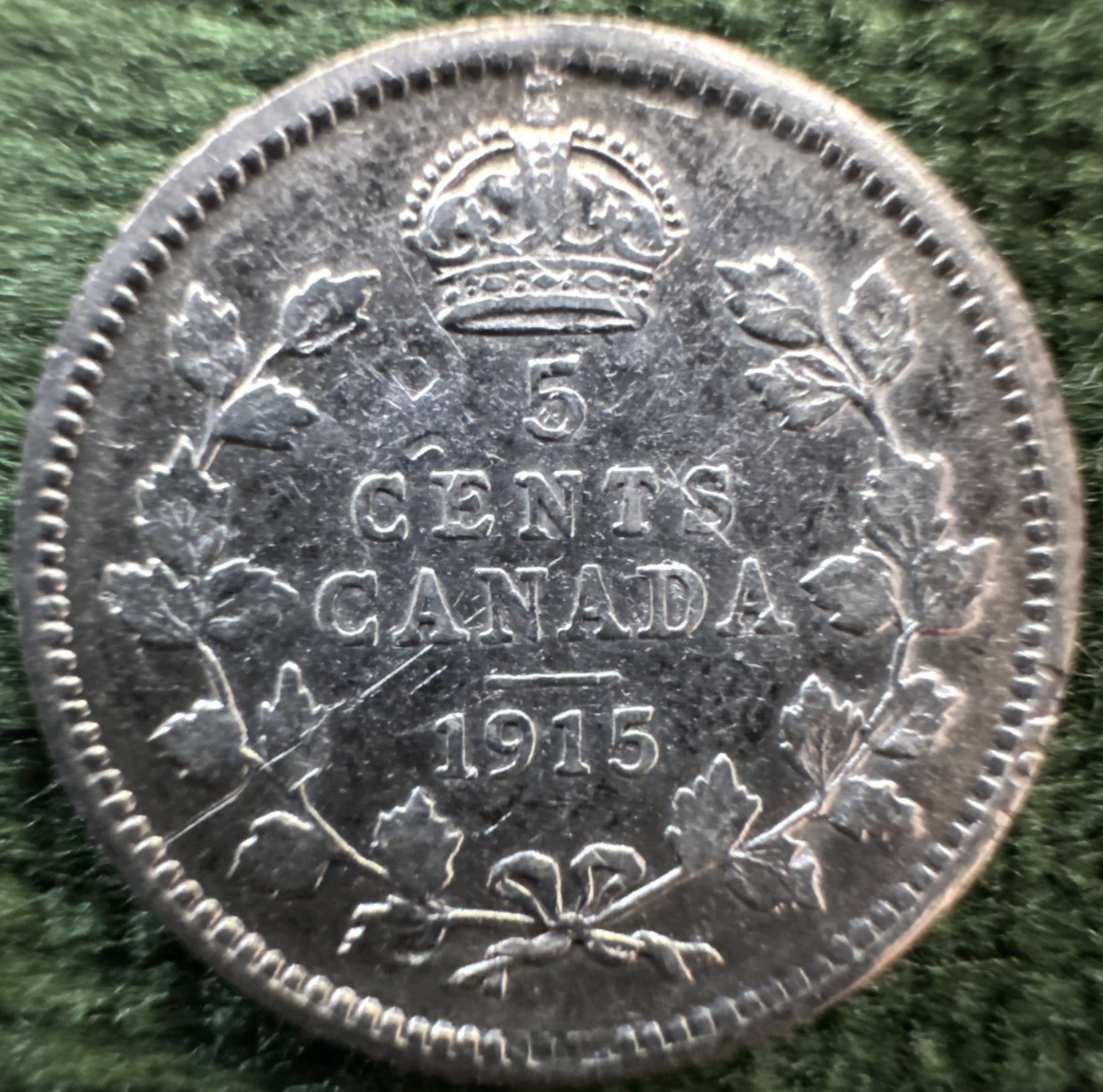 1915 5 Cent Canada Almost Uncirculated Details KM-22 .925 Ag 