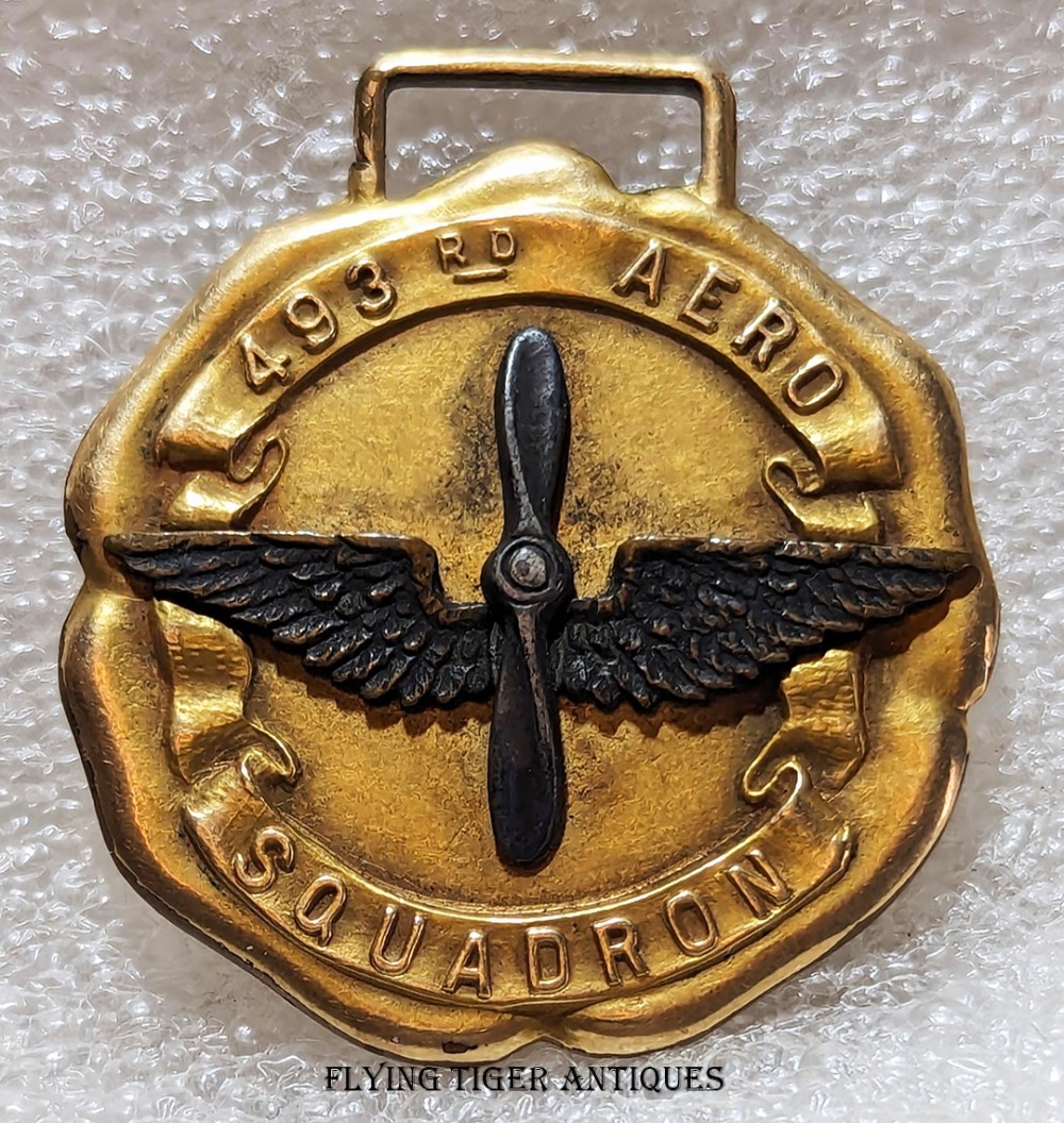 Gorgeous WWI USAS 493rd Aero Sq Watch Fob in Heavy 14K GF on Bronze by Dieges &