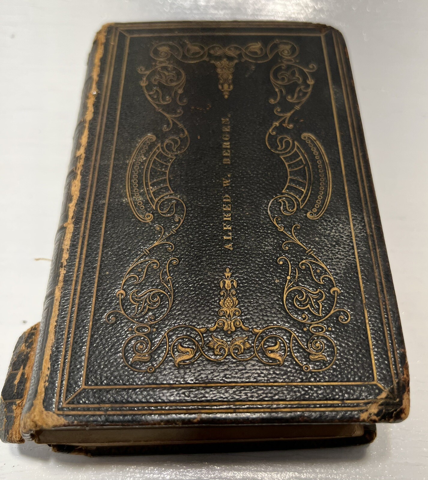 1856 Antique Family Bible Leather Embossed Alfred W. A. Bergen NJ Civil War Era
