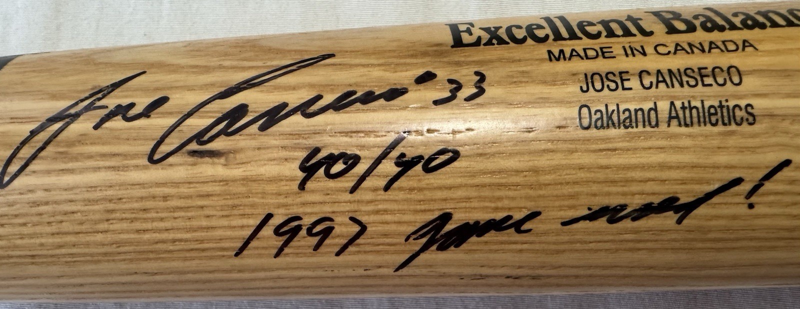 1997 GAME USED JOSE CANSECO ZETT BAT OAKLAND A’S RARE CANADIAN AUTOGRAPHED GAMER
