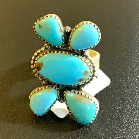 Vintage Native American Sterling Silver Turquoise Cluster Butterfly Ring Size 7