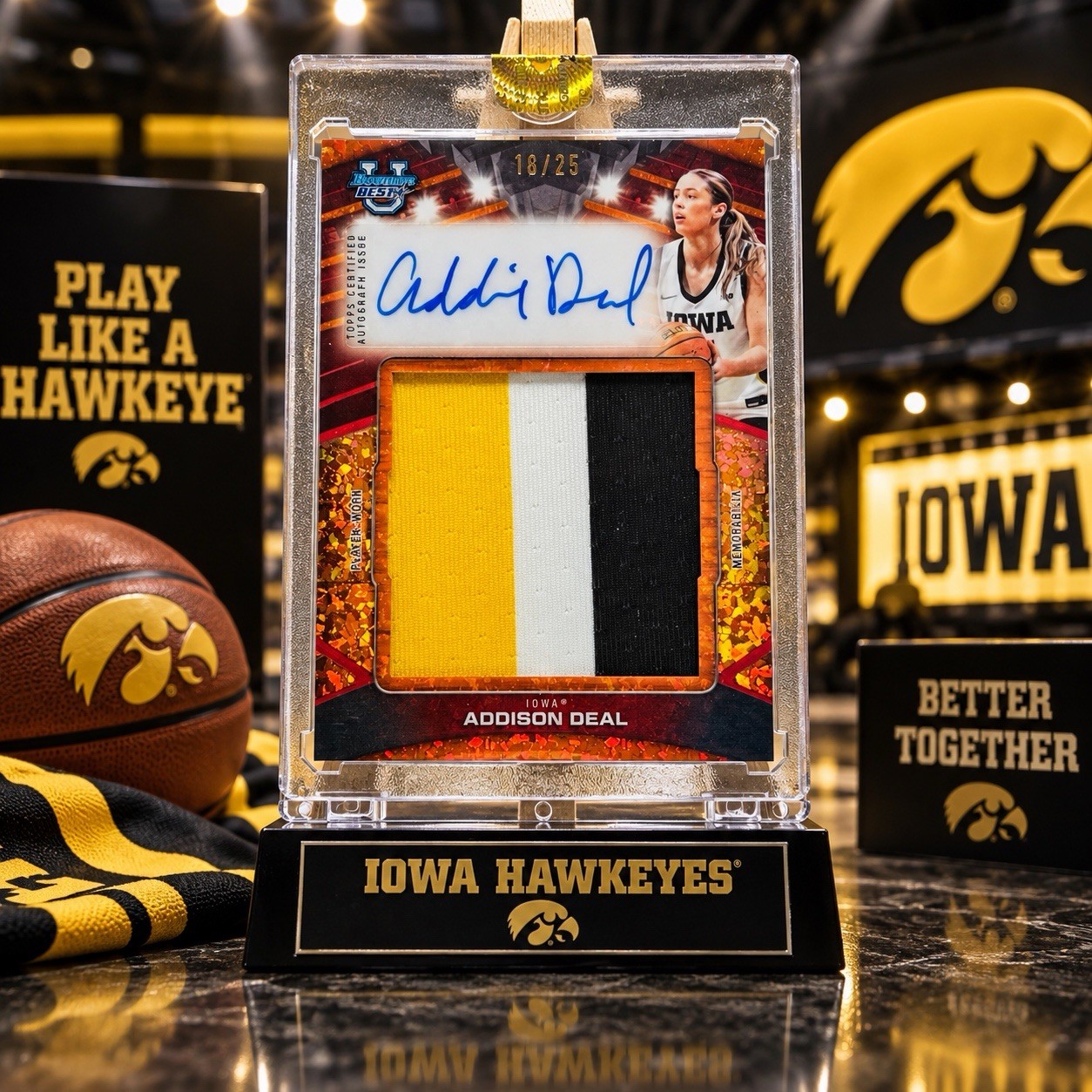 2025-26 Bowmans Best ORANGE Addison Deal Iowa Auto Patch /25 Game Worn Relic
