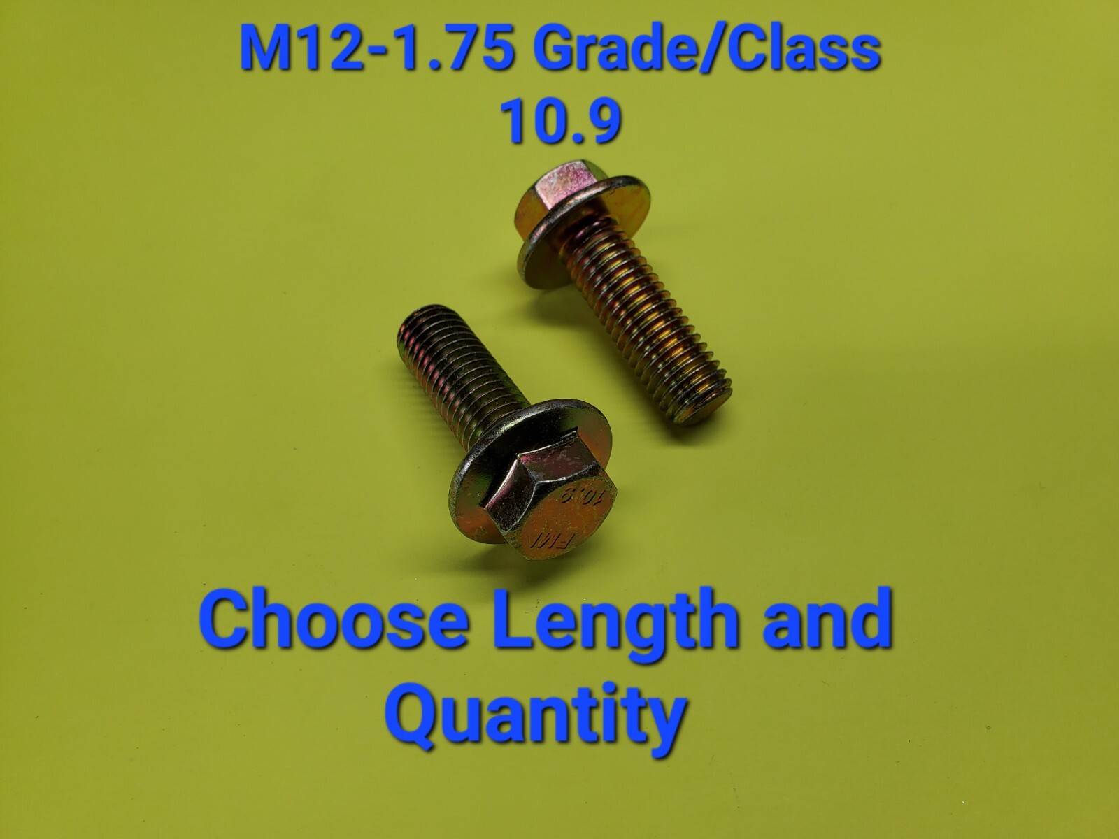 M12-1.75 x(CHOOSE LENGTH & QUANTITY) Class 10.9 Metric Flange Bolts Yellow Grade
