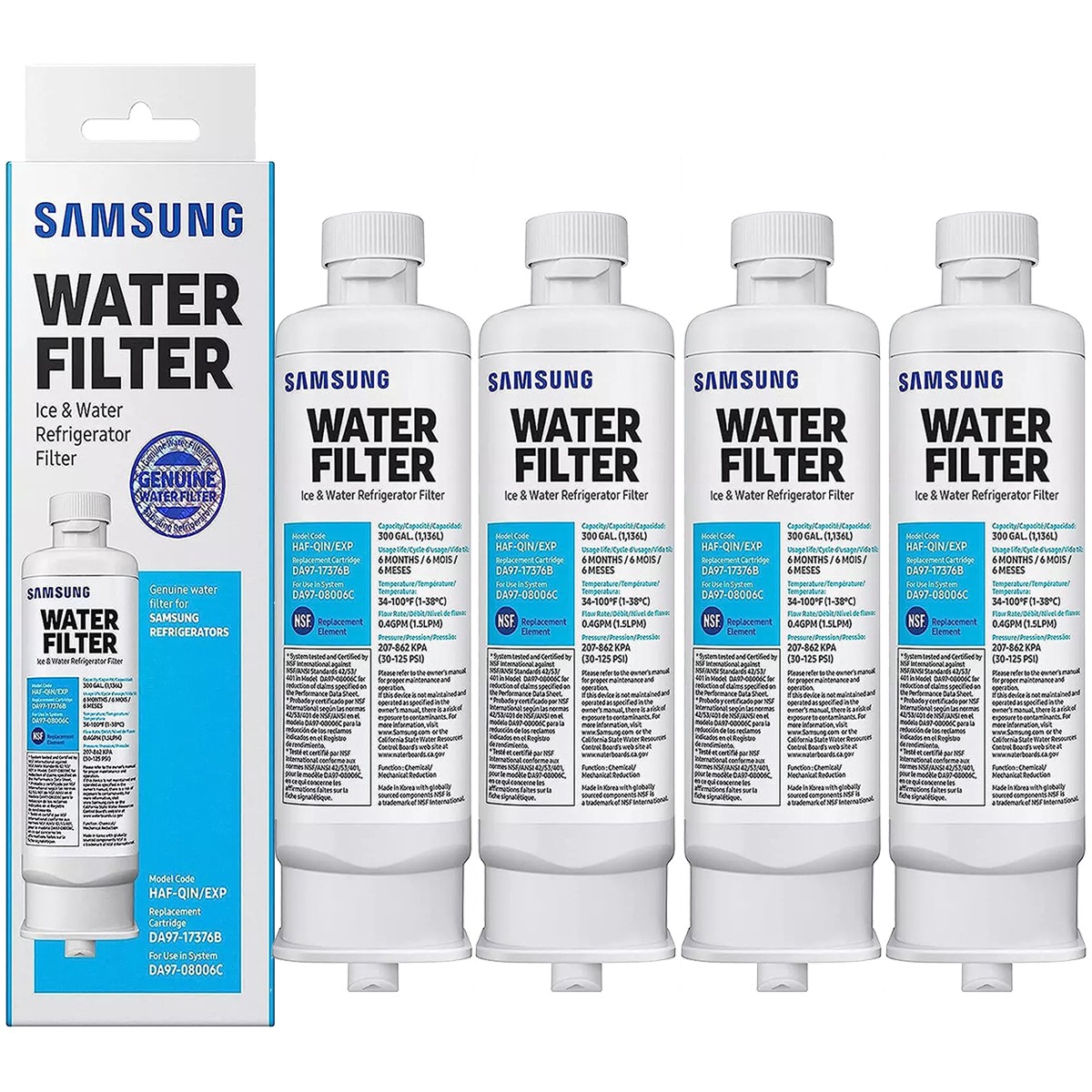 4 PACK Genuine Samsung DA97-17376B HAF-QIN/EXP REFRIGERATOR Water Filter New