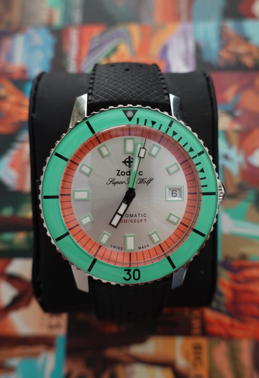Zodiac Super Sea Wolf Pro-Diver Automatic ZO3556 Watch Bright Green Watermelon Zodiac Super Sea Wolf Pro-Diver Automatic ZO3556 Watch Bright Green Watermelon