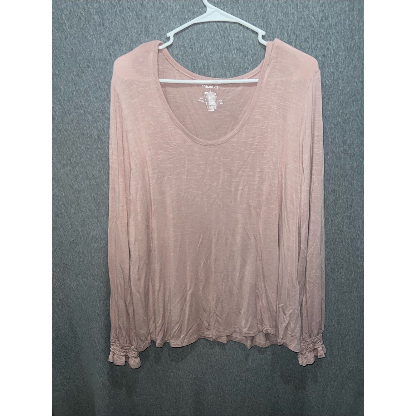 Maurices Women Dusty Rose Scoop Neck Long Sleeve Top Smocked Ruffle Cuff Size 1 Maurices Women Dusty Rose Scoop Neck Long Sleeve Top Smocked Ruffle Cuff Size 1